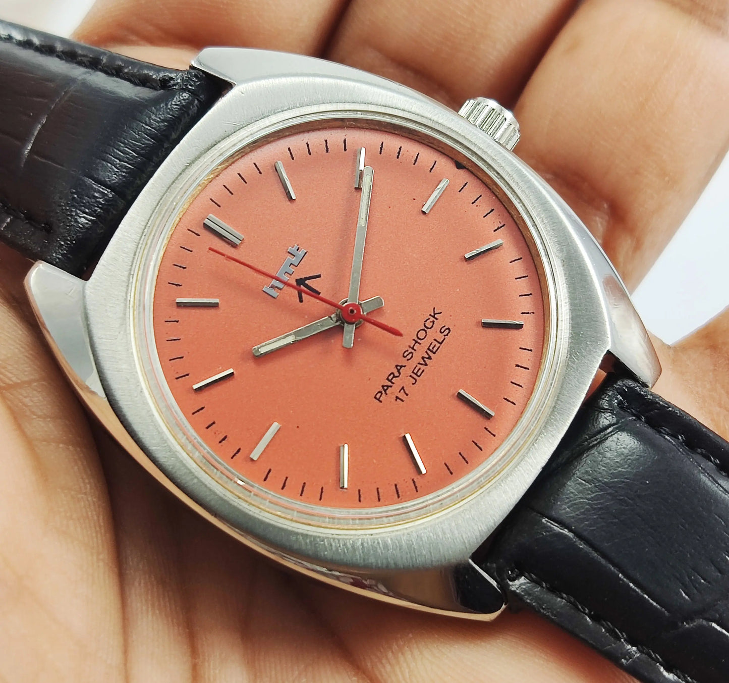 HMT Para Shock 17 Jewels Orange Dial Mechanical Hand winding Men's Wrist Watch Discover-Diamonds
