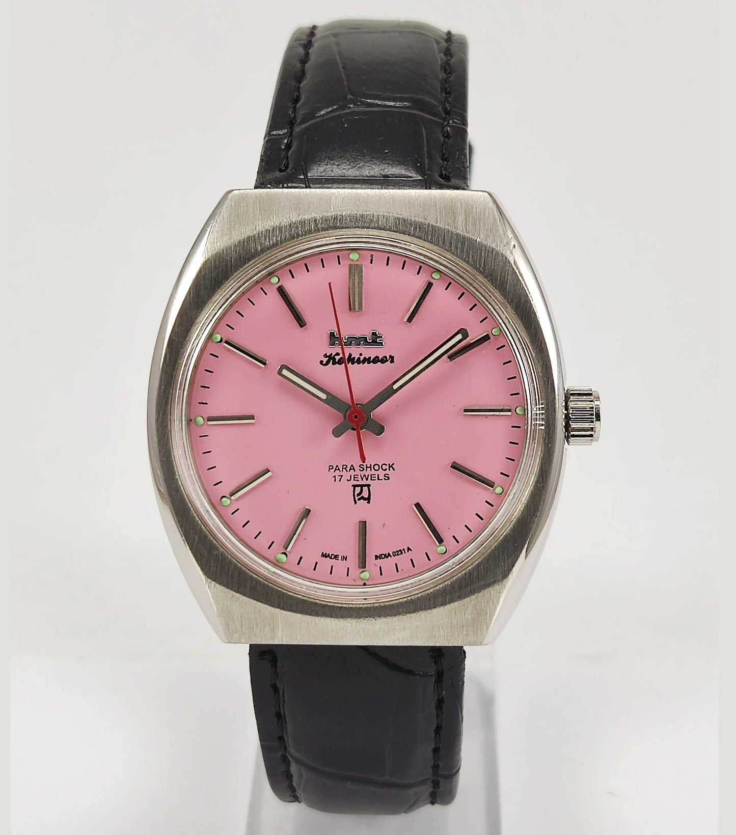 HMT Kohinoor Para Shock 17 Jewels Pink Dial Mechanical Hand winding Men's Wrist Watch Discover-Diamonds