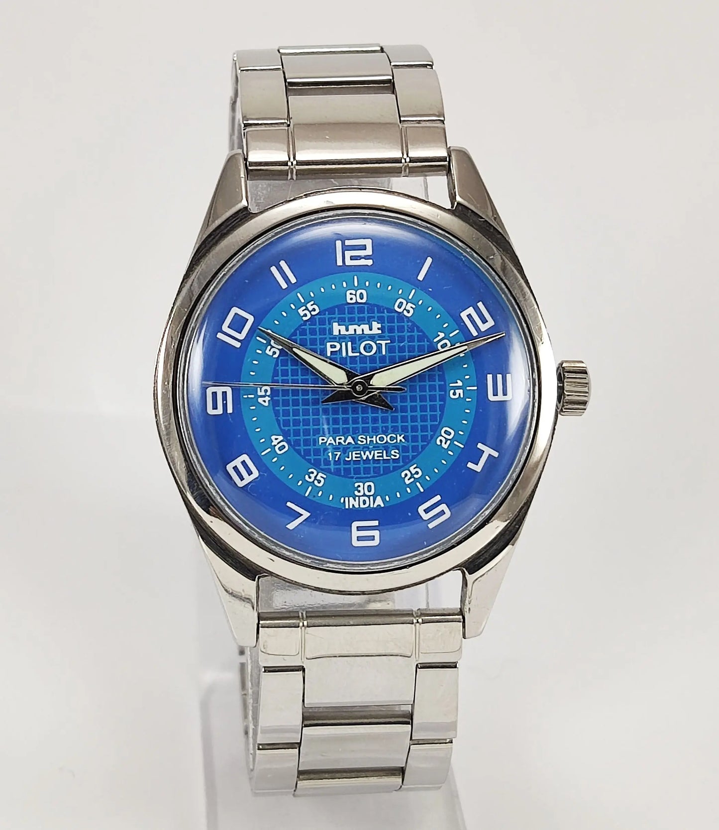 HMT Pilot Para Shock 17 Jewels Blue Dial Radium Hands Mechanical Hand winding Men's Wrist Watch Discover-Diamonds