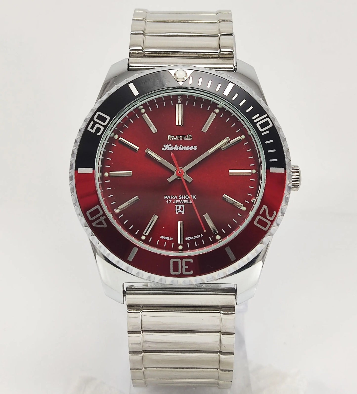 HMT Kohinoor Para Shock 17 Jewels Red Dial Transparent Back Mechanical Hand winding Men's Wrist Watch Discover-Diamonds