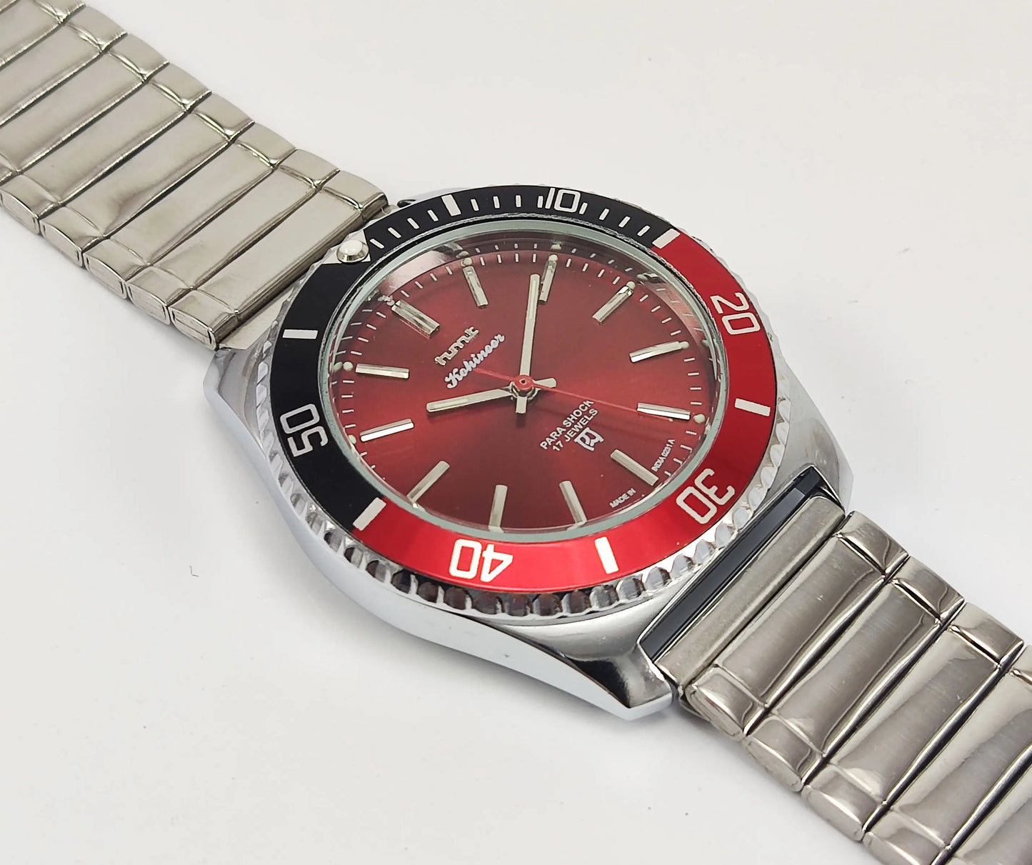 HMT Kohinoor Para Shock 17 Jewels Red Dial Transparent Back Mechanical Hand winding Men's Wrist Watch Discover-Diamonds