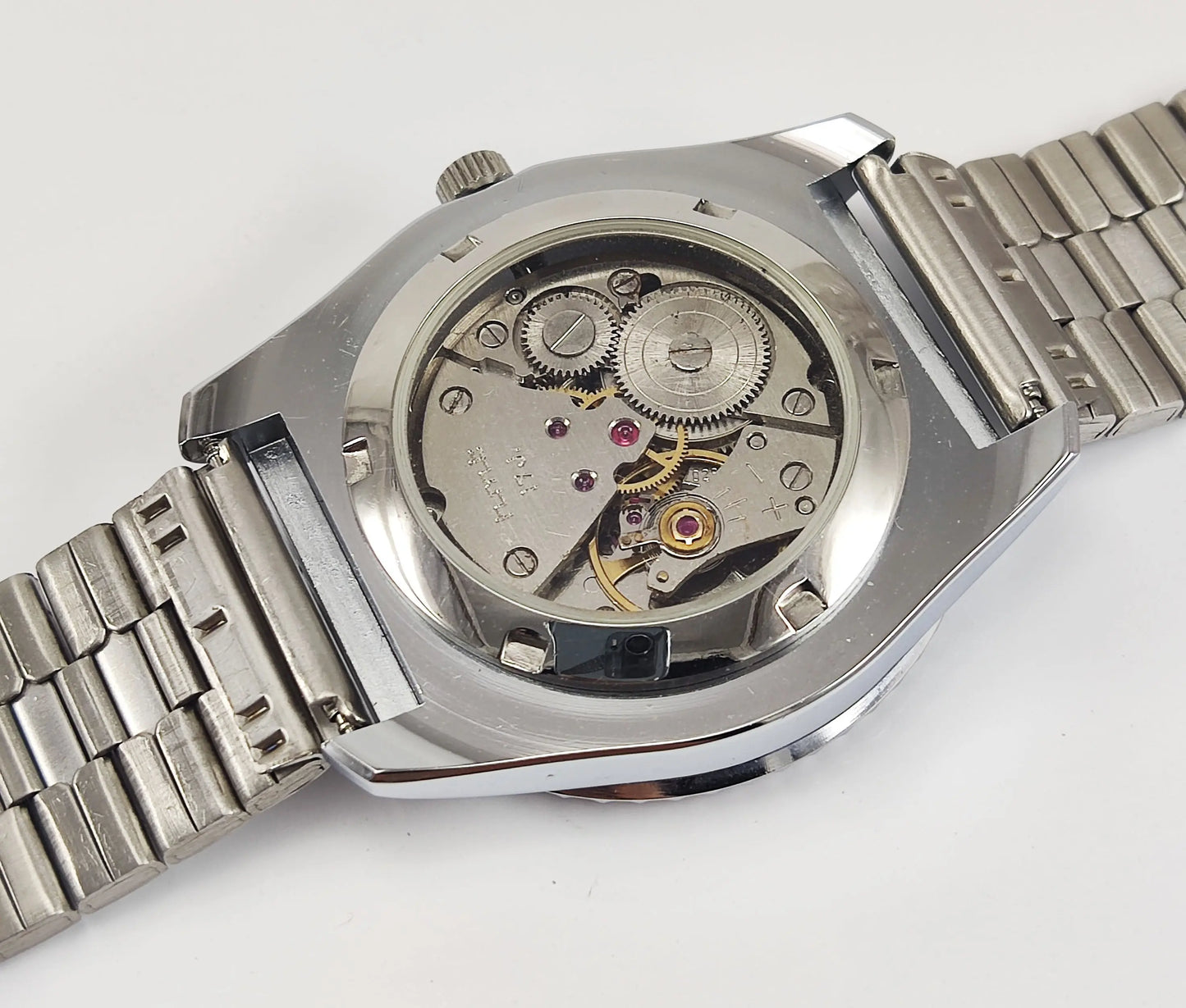 HMT Kohinoor Para Shock 17 Jewels Red Dial Transparent Back Mechanical Hand winding Men's Wrist Watch Discover-Diamonds