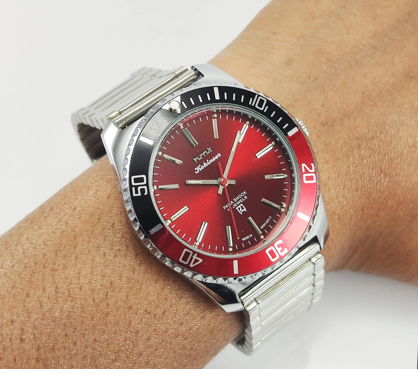 HMT Kohinoor Para Shock 17 Jewels Red Dial Transparent Back Mechanical Hand winding Men's Wrist Watch Discover-Diamonds