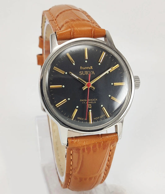HMT Surya Para Shock 17 Jewels Black Color Dial Mechanical Hand winding Men's Wrist Watch - Discover-Diamonds