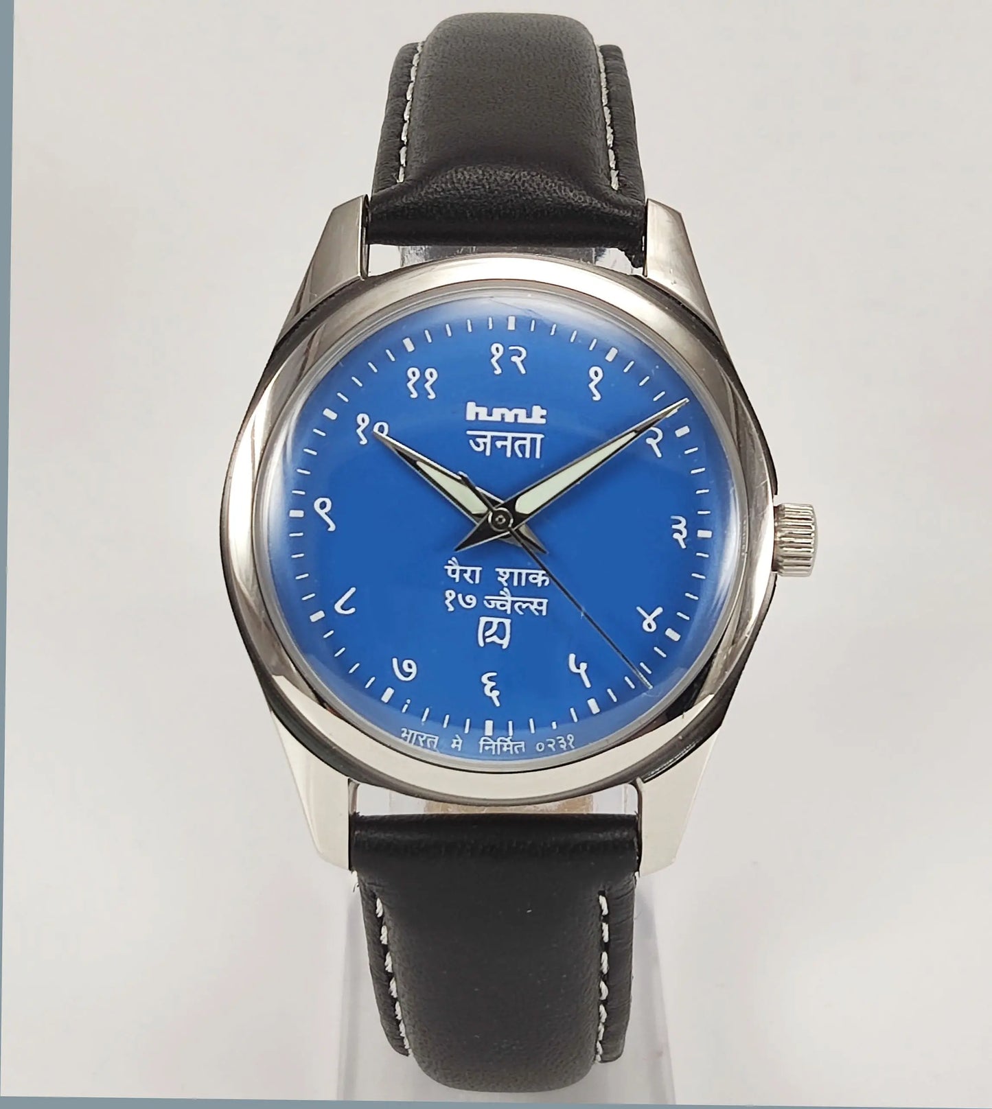 HMT Janata Para Shock 17 Jewels Blue Dial Transparent Back Mechanical Hand winding Men's Wrist Watch Discover-Diamonds