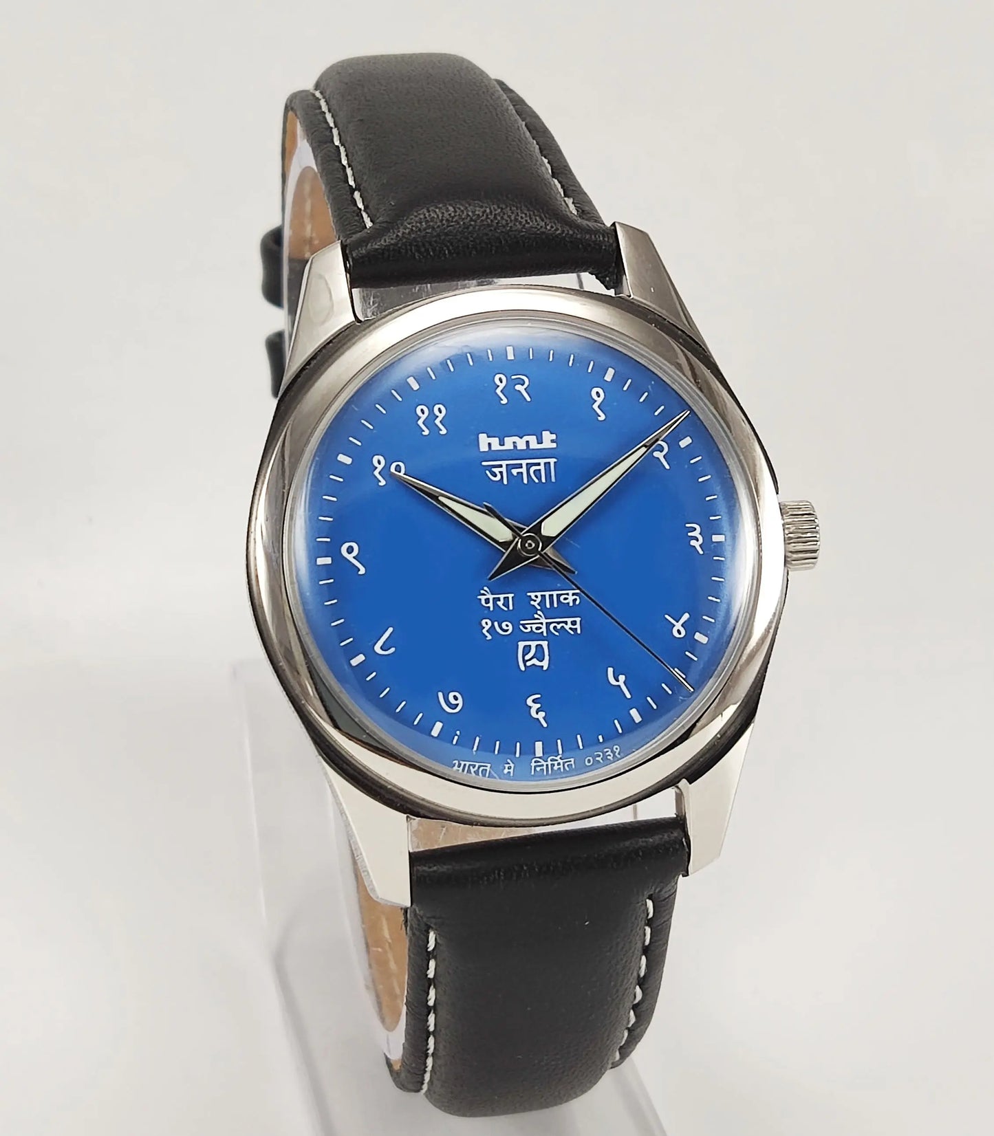 HMT Janata Para Shock 17 Jewels Blue Dial Transparent Back Mechanical Hand winding Men's Wrist Watch Discover-Diamonds