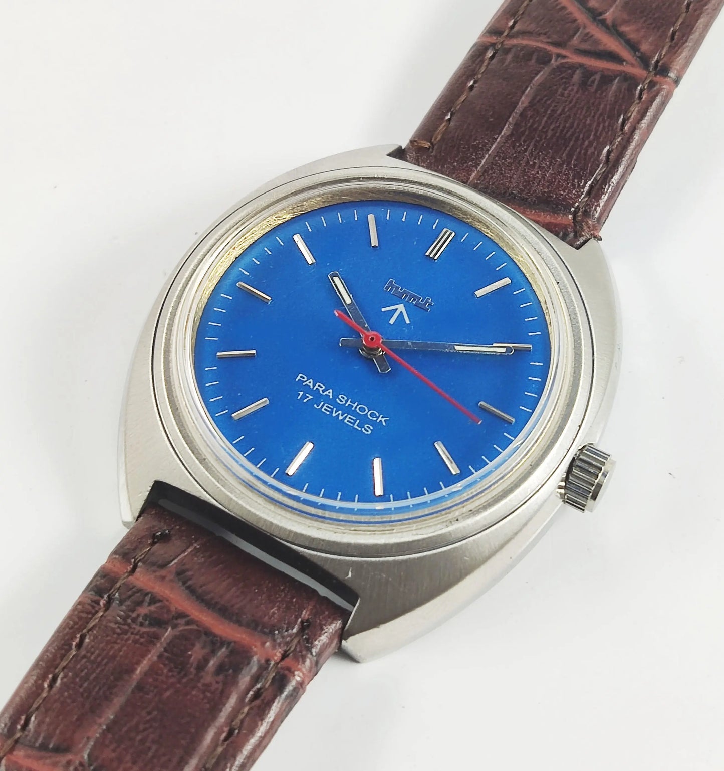 HMT Para Shock 17 Jewels Blue Dial Mechanical Handwinding Men's Watch Discover-Diamonds