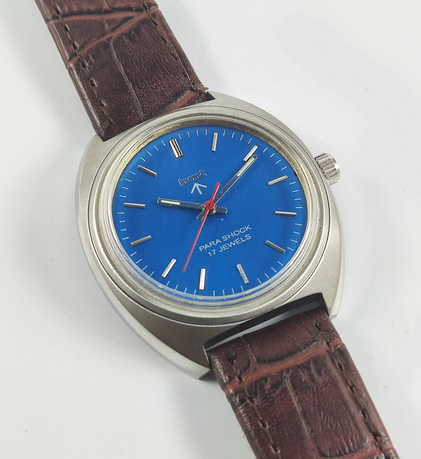 HMT Para Shock 17 Jewels Blue Dial Mechanical Handwinding Men's Watch Discover-Diamonds