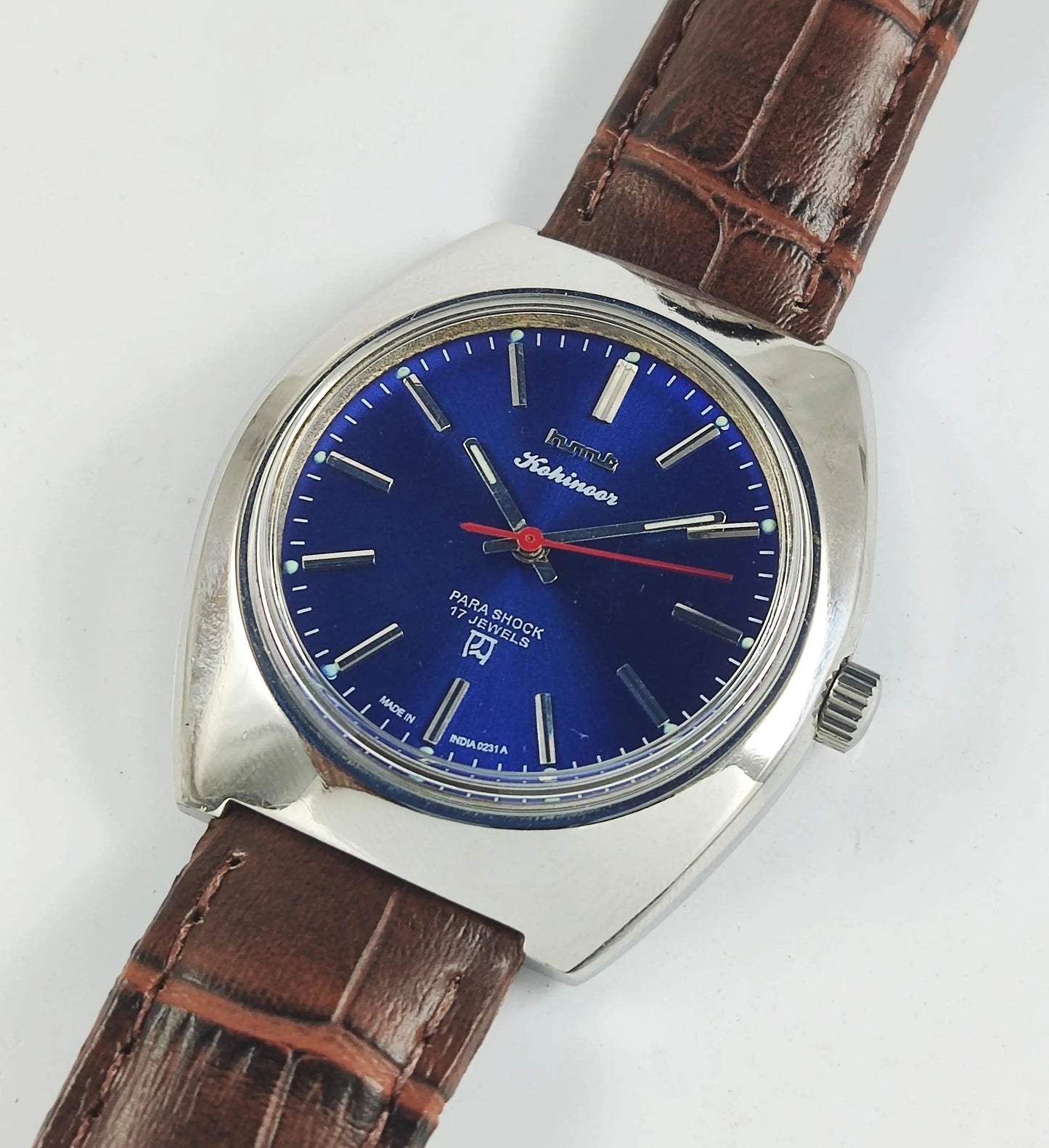 HMT Kohinoor Para Shock 17 Jewels Blue Dial Mechanical Hand winding Men's Wrist Watch - Discover-Diamonds