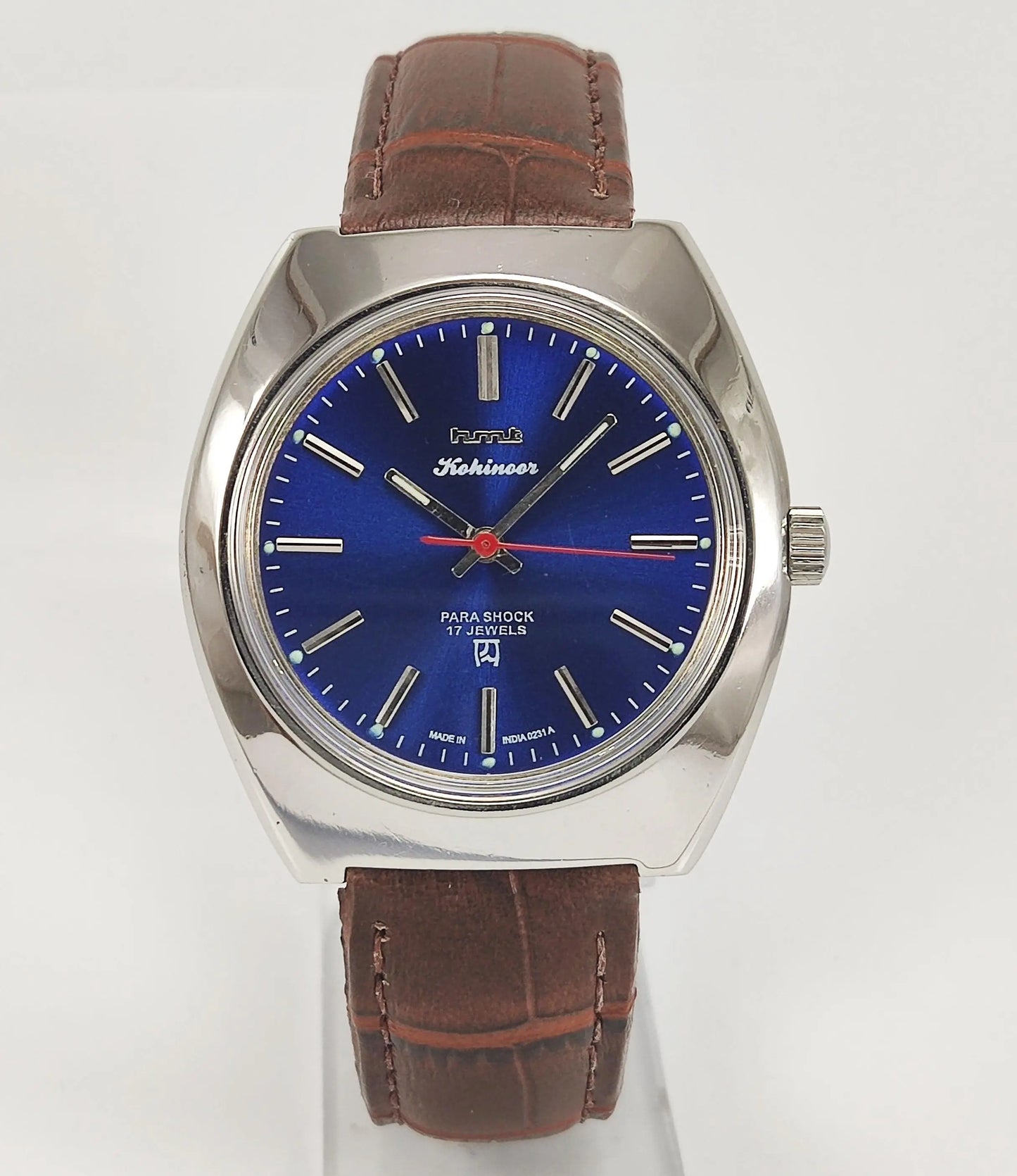 HMT Kohinoor Para Shock 17 Jewels Blue Dial Mechanical Hand winding Men's Wrist Watch - Discover-Diamonds