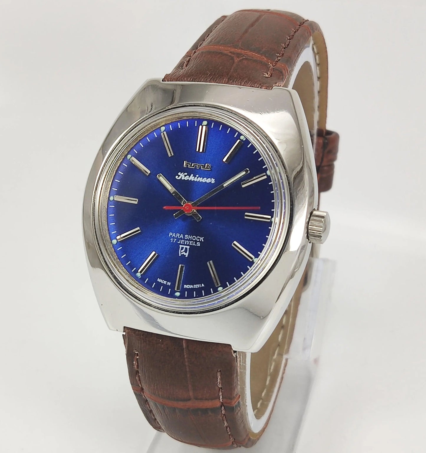 HMT Kohinoor Para Shock 17 Jewels Blue Dial Mechanical Hand winding Men's Wrist Watch - Discover-Diamonds