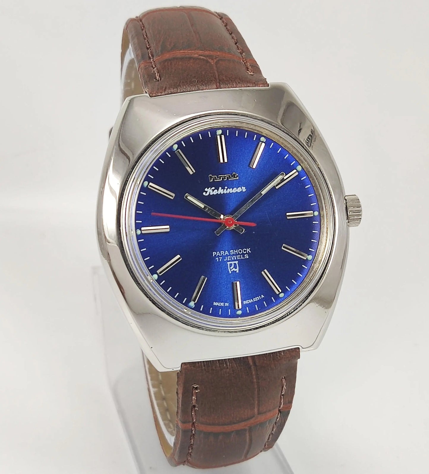 HMT Kohinoor Para Shock 17 Jewels Blue Dial Mechanical Hand winding Men's Wrist Watch - Discover-Diamonds