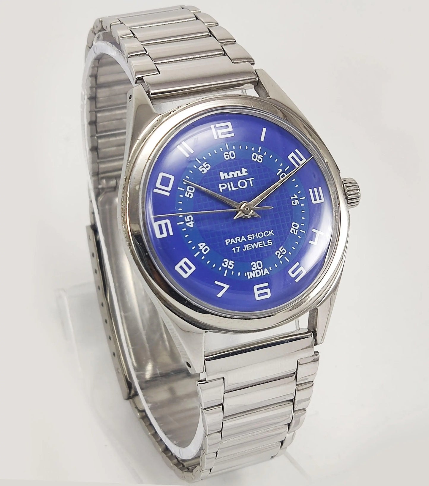 HMT Pilot Para Shock 17 Jewels Blue Dial Mechanical Hand winding Men's Wrist Watch - Discover-Diamonds