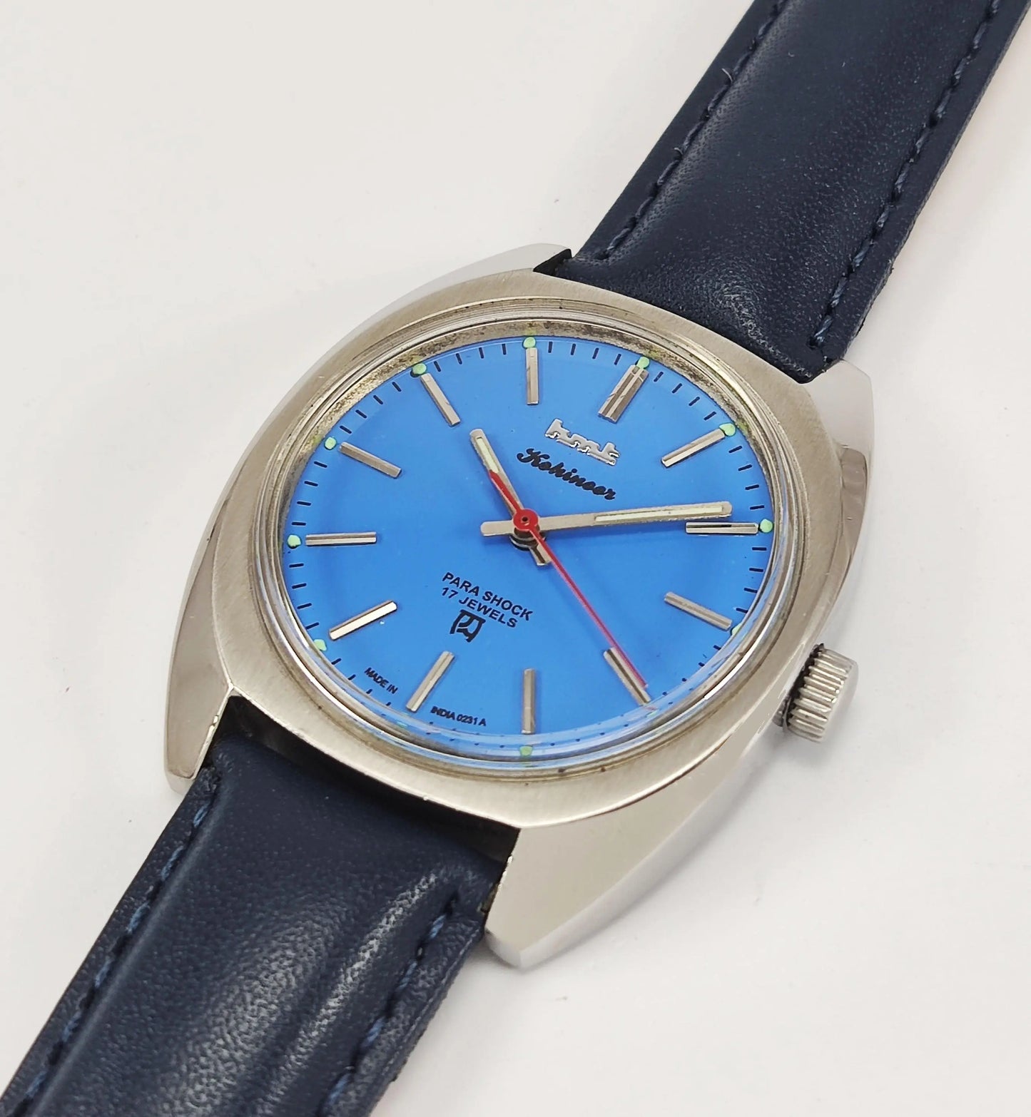 HMT Kohinoor Para Shock 17 Jewels Blue Dial Mechanical Hand winding Men's Wrist Watch - Discover-Diamonds