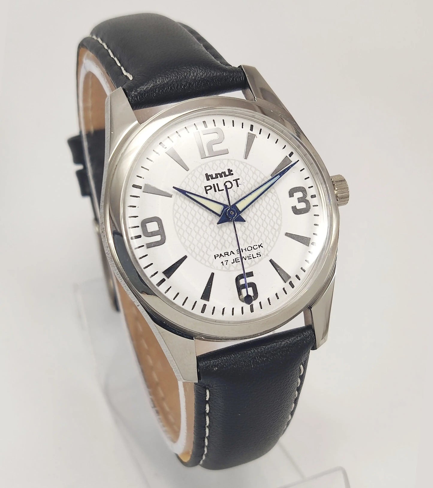 HMT Pilot Para Shock 17 Jewels White Dial Radium Hands Mechanical Hand winding Men's Wrist Watch - Discover-Diamonds