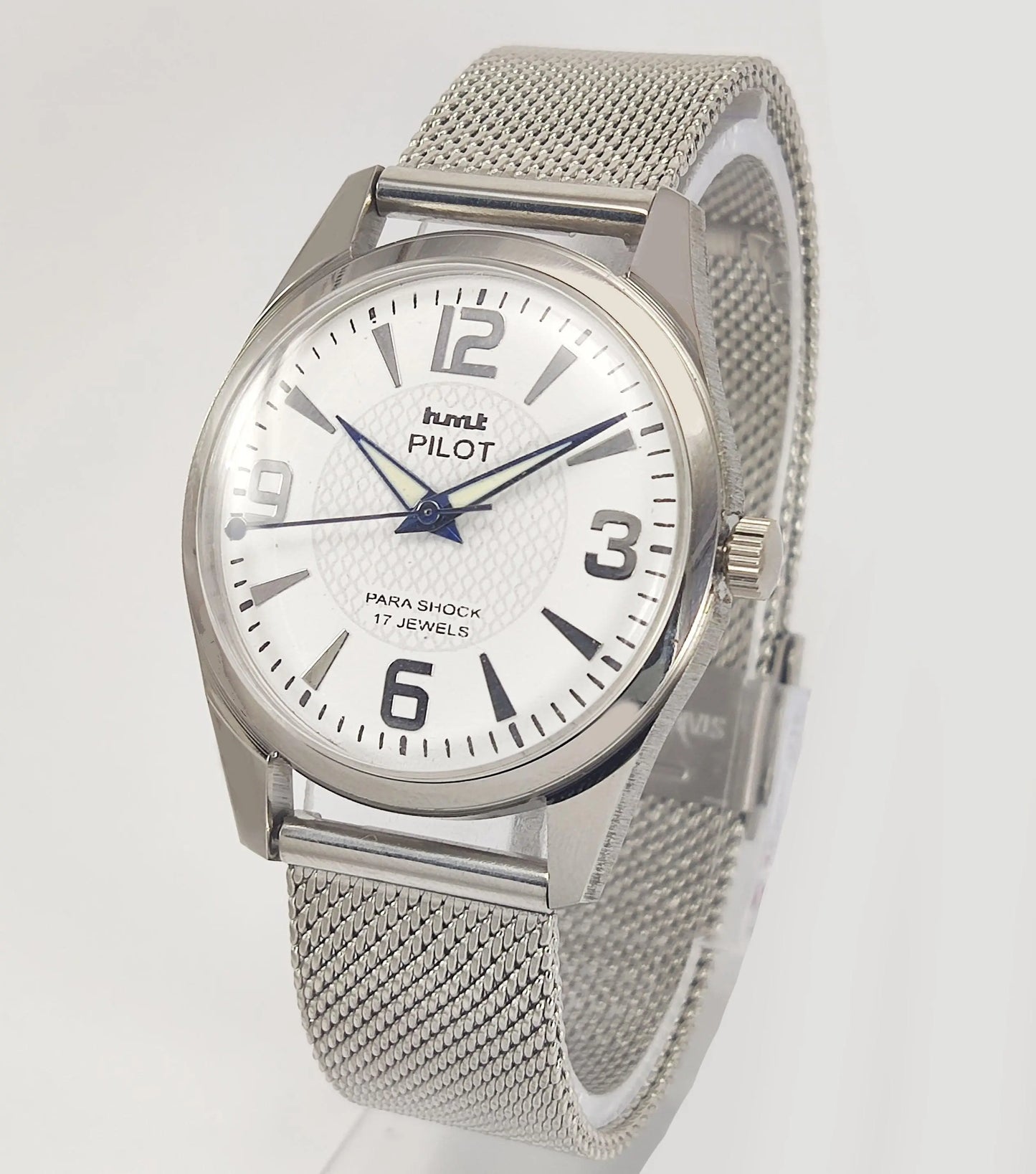 HMT Pilot Para Shock 17 Jewels White Dial Radium Hands Mechanical Hand winding Men's Wrist Watch - Discover-Diamonds