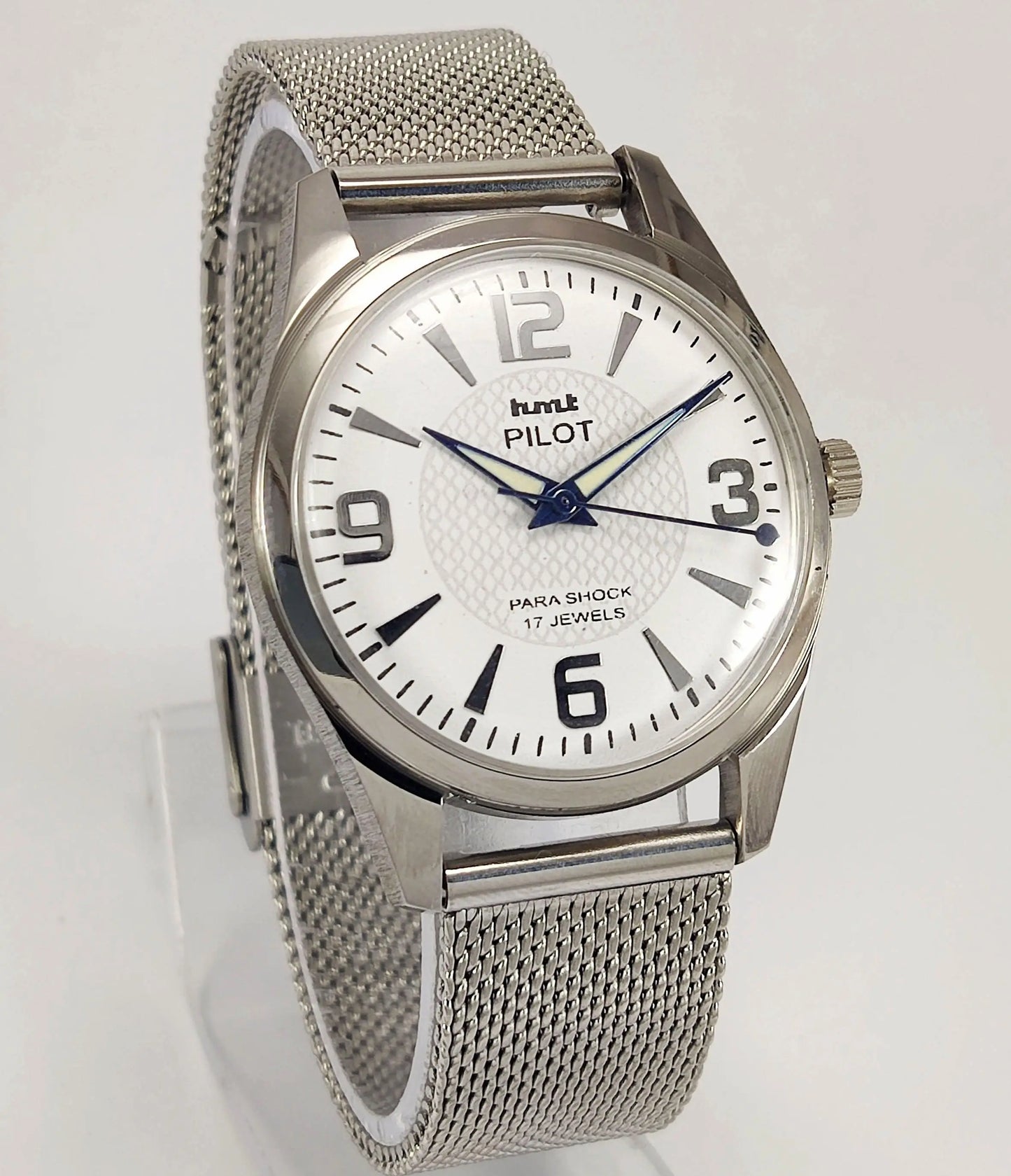 HMT Pilot Para Shock 17 Jewels White Dial Radium Hands Mechanical Hand winding Men's Wrist Watch - Discover-Diamonds