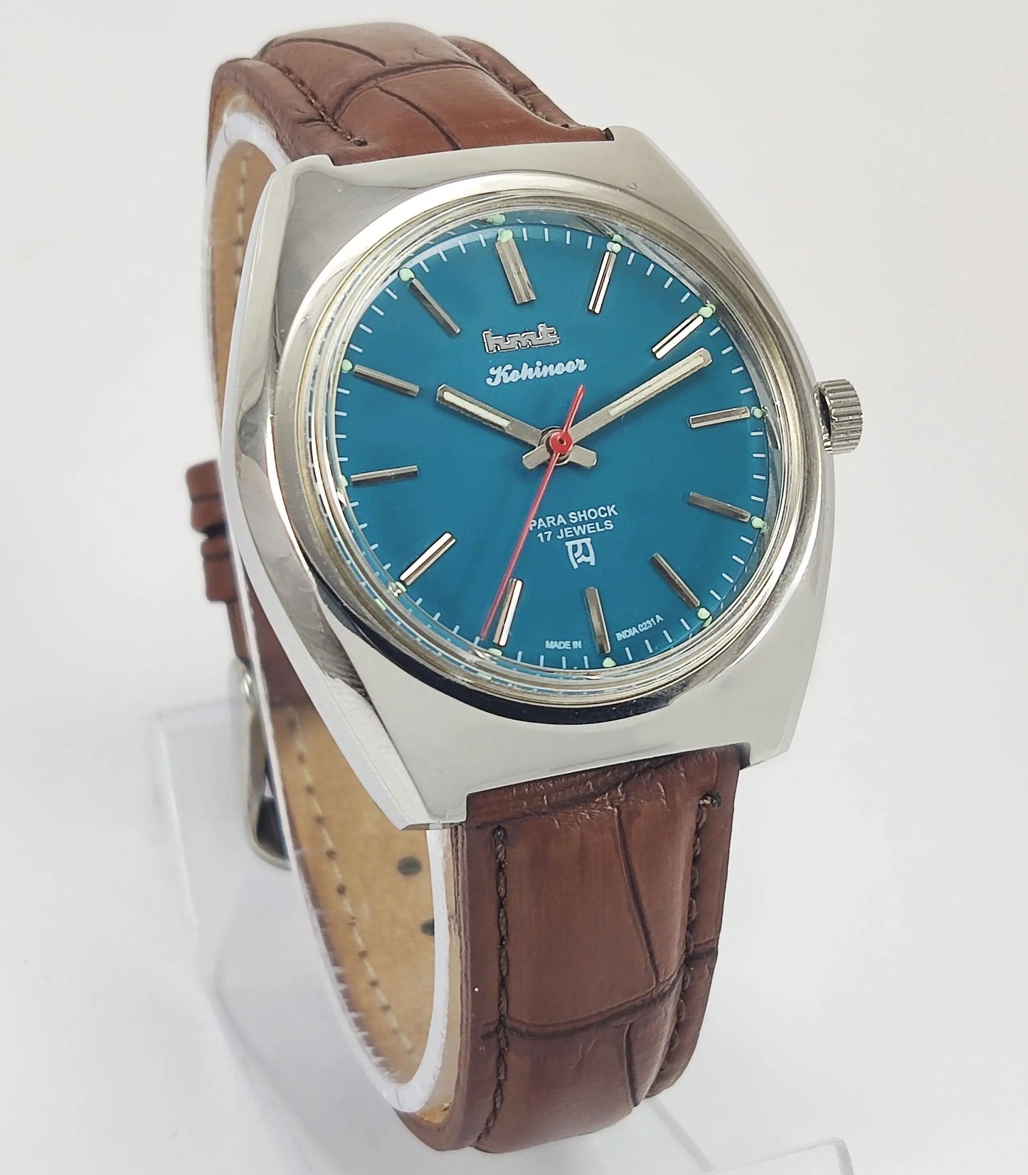HMT Kohinoor Para Shock 17 Jewels Peacock Blue Dial Mechanical Hand winding Men's Wrist Watch - Discover-Diamonds