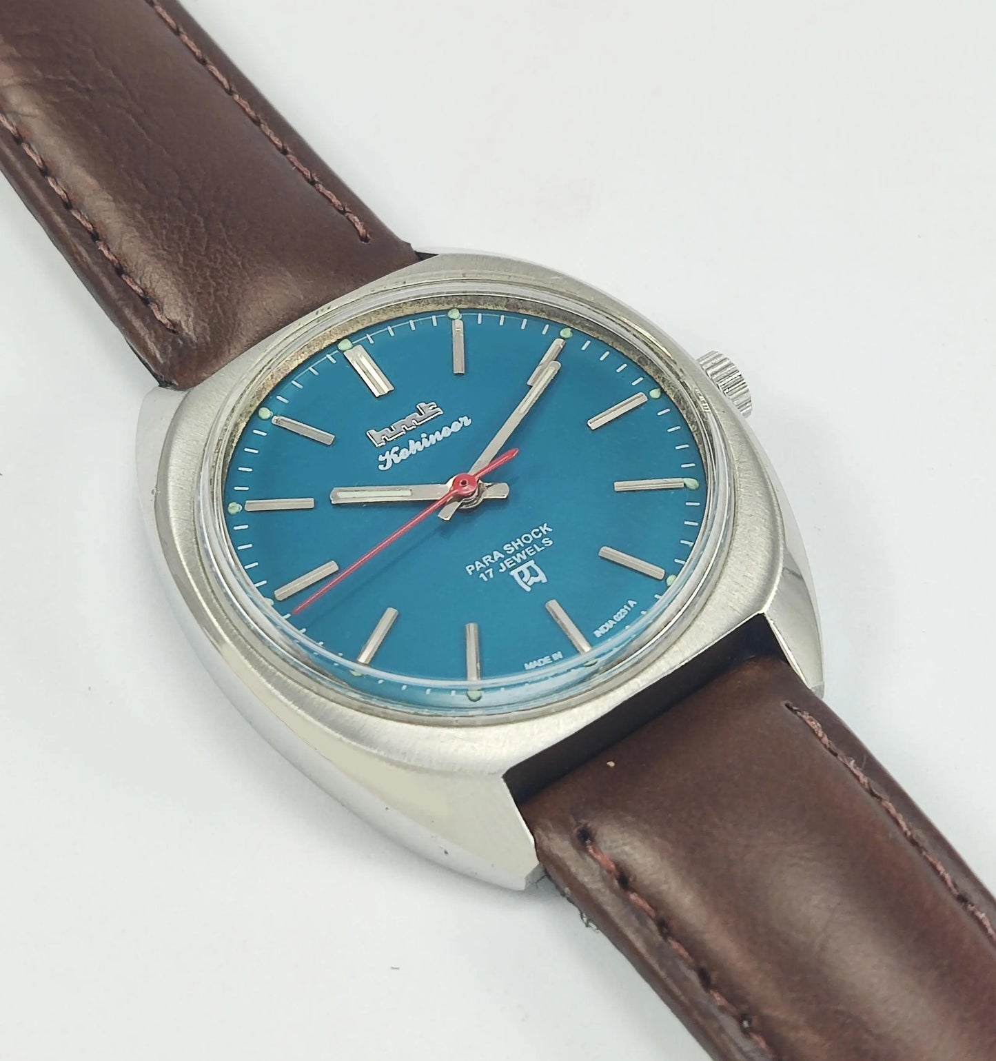 HMT Kohinoor Para Shock 17 Jewels Peacock Blue Dial Mechanical Hand winding Men's Wrist Watch - Discover-Diamonds