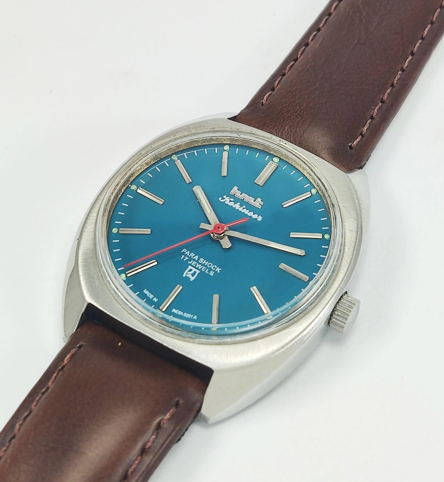 HMT Kohinoor Para Shock 17 Jewels Peacock Blue Dial Mechanical Hand winding Men's Wrist Watch - Discover-Diamonds