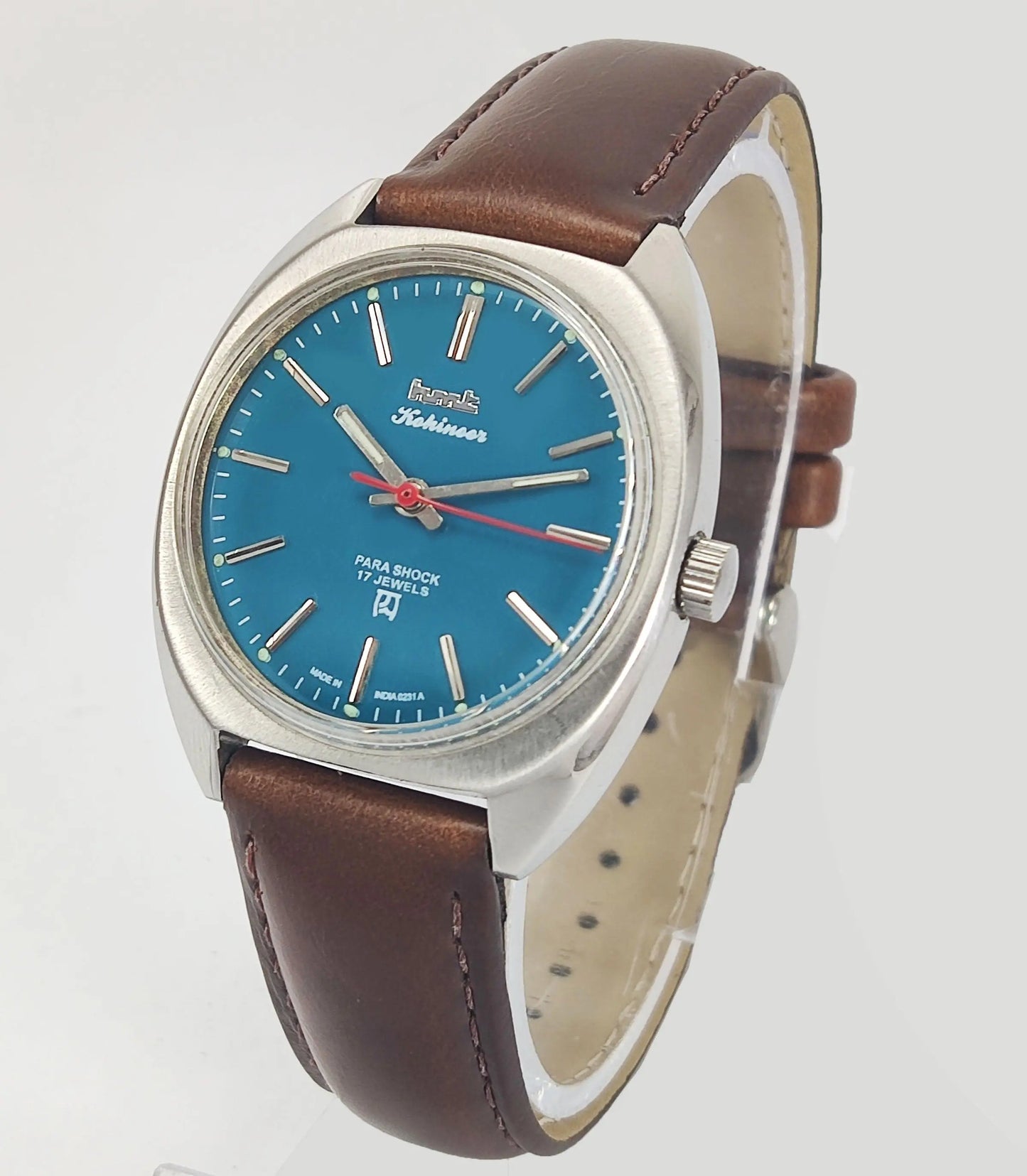 HMT Kohinoor Para Shock 17 Jewels Peacock Blue Dial Mechanical Hand winding Men's Wrist Watch - Discover-Diamonds