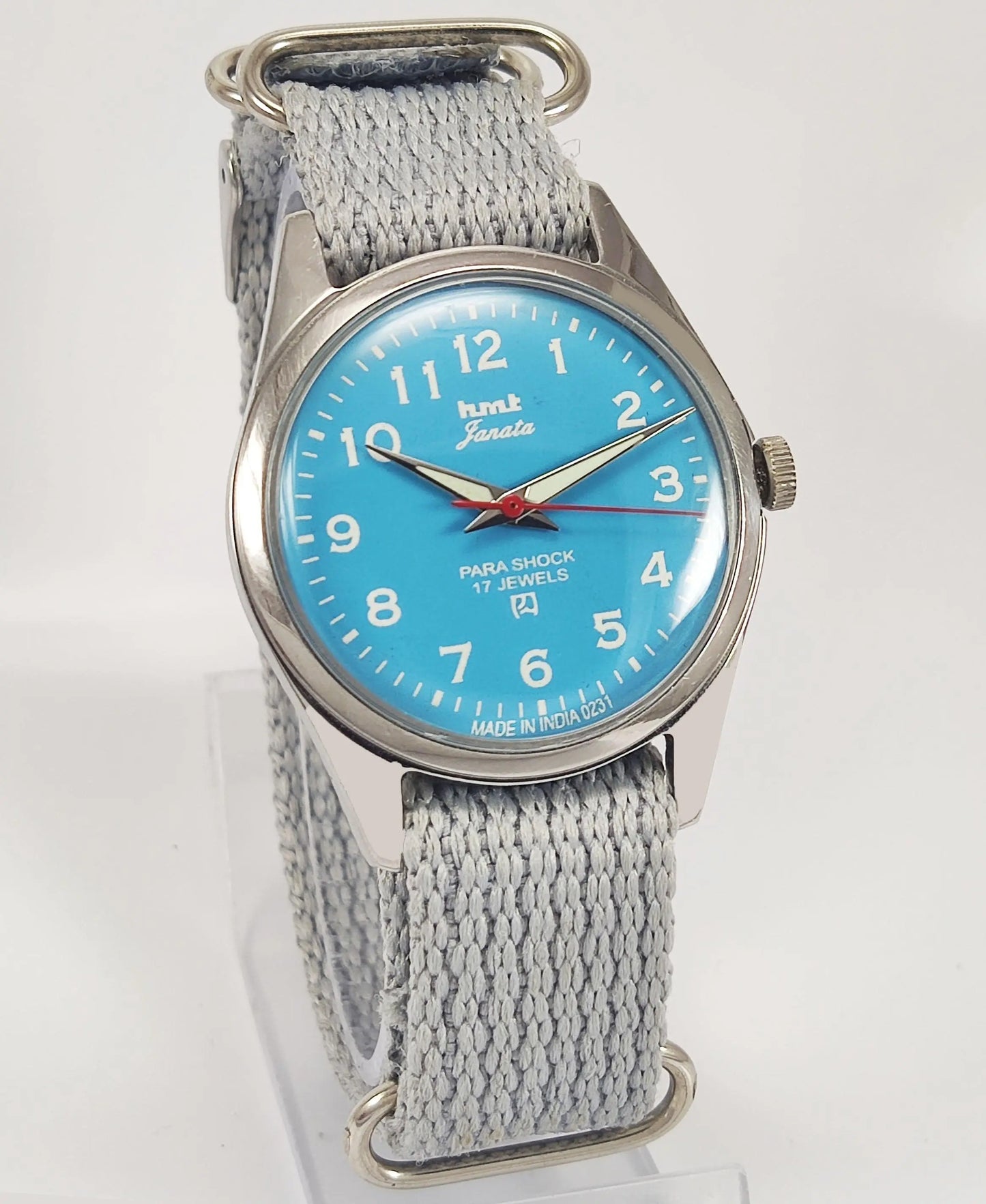 HMT Janata Para Shock 17 Jewels Sky Blue Dial Radium Hands Mechanical Hand winding Men's Wrist Watch - Discover-Diamonds