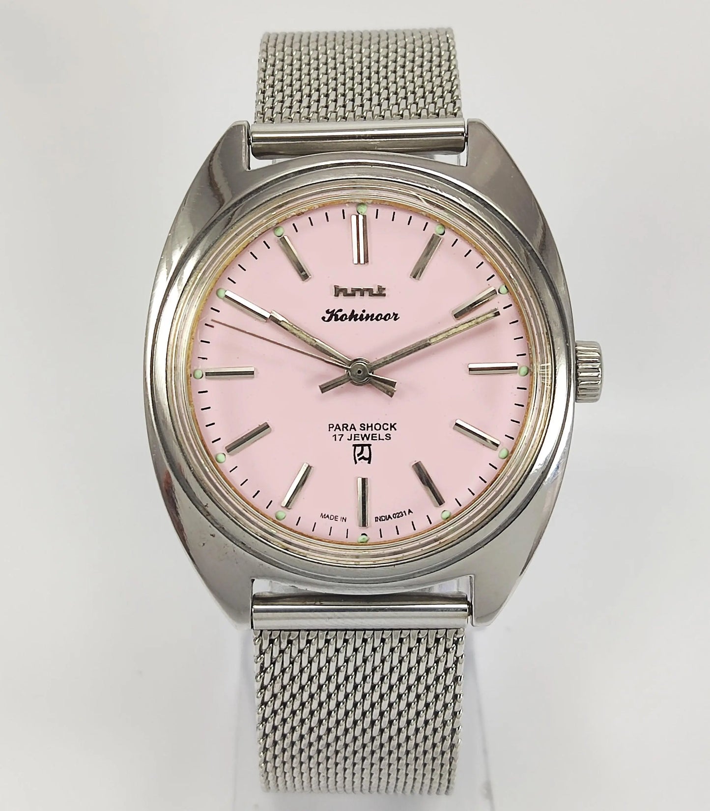 HMT Kohinoor Para Shock 17 Jewels Pink Dial Mechanical Hand winding Men's Wrist Watch - Discover-Diamonds