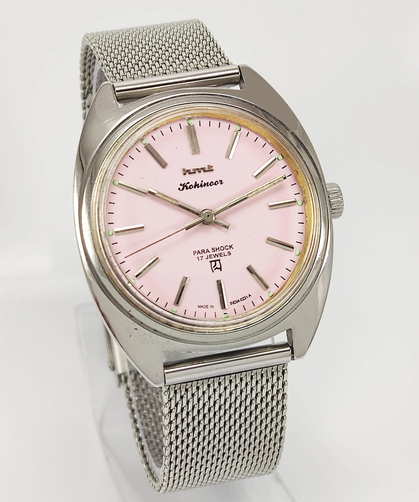 HMT Kohinoor Para Shock 17 Jewels Pink Dial Mechanical Hand winding Men's Wrist Watch - Discover-Diamonds