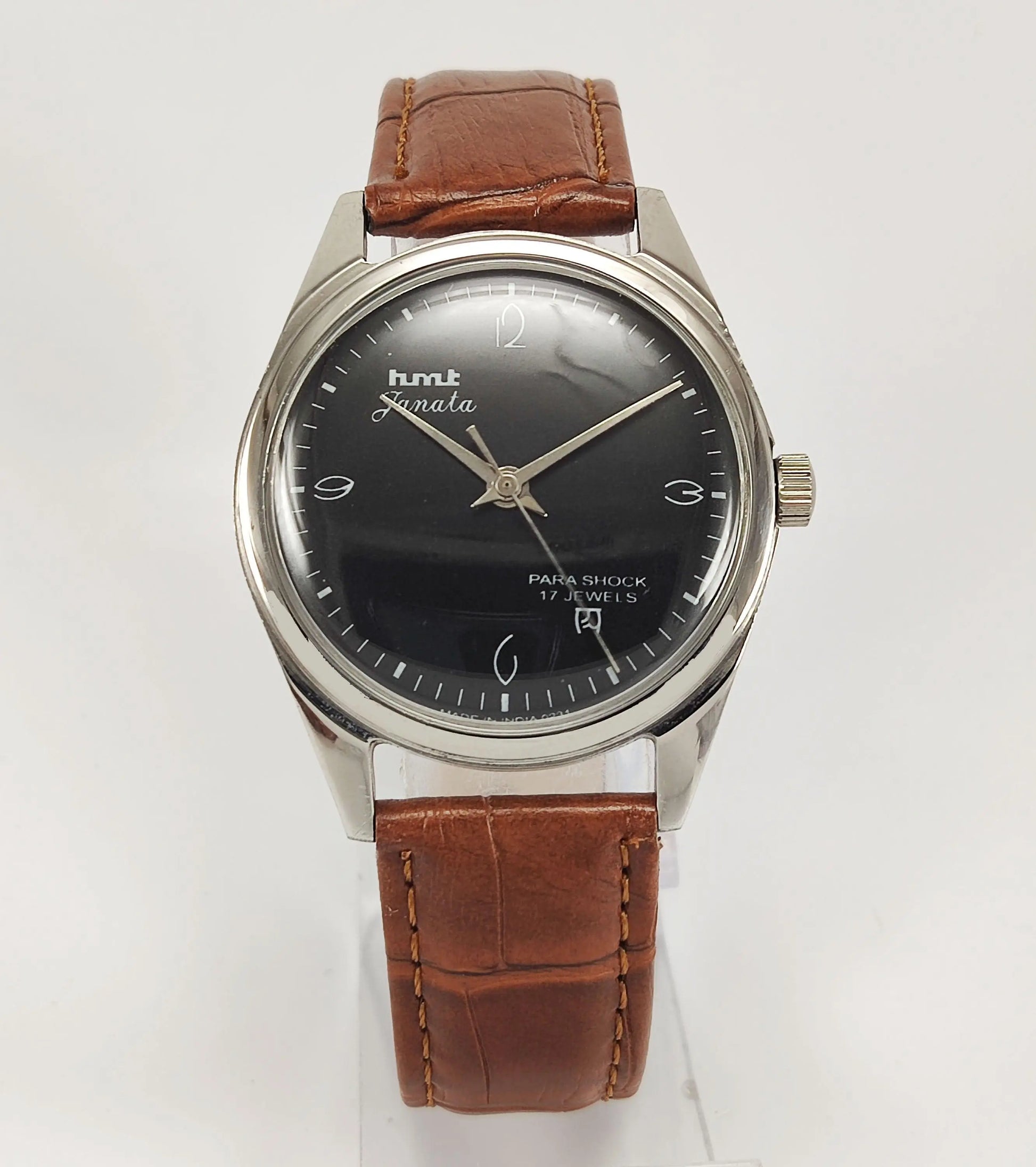 HMT Janata Para Shock 17 Jewels Black Dial Mechanical Hand winding Men's Wrist Watch - Discover-Diamonds