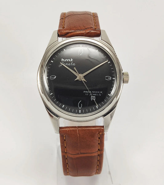 HMT Janata Para Shock 17 Jewels Black Dial Mechanical Hand winding Men's Wrist Watch - Discover-Diamonds