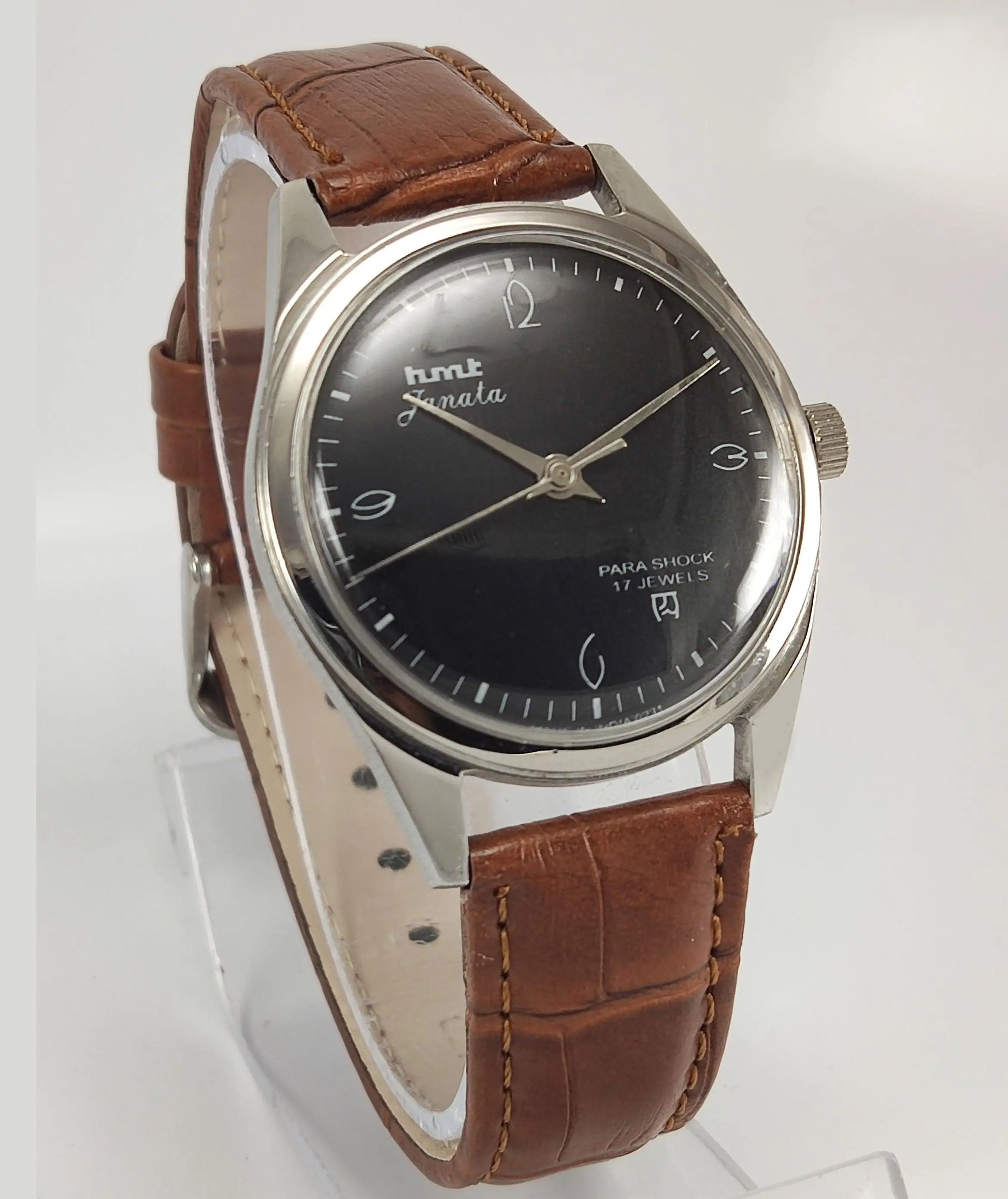 HMT Janata Para Shock 17 Jewels Black Dial Mechanical Hand winding Men's Wrist Watch - Discover-Diamonds