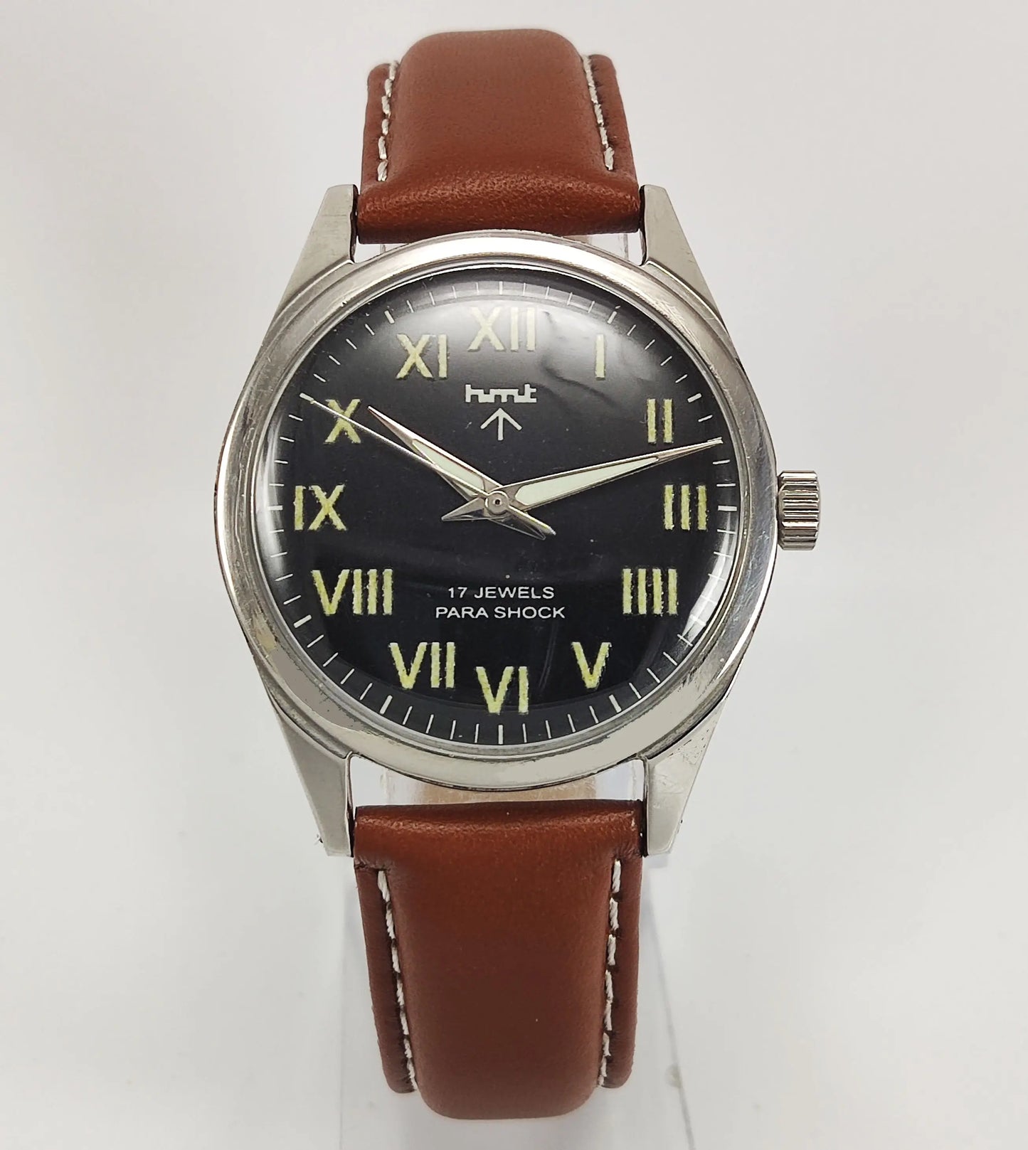 HMT Para Shock 17 Jewels Night Glow Black Dial Mechanical Hand winding Men's Wrist Watch Discover-Diamonds