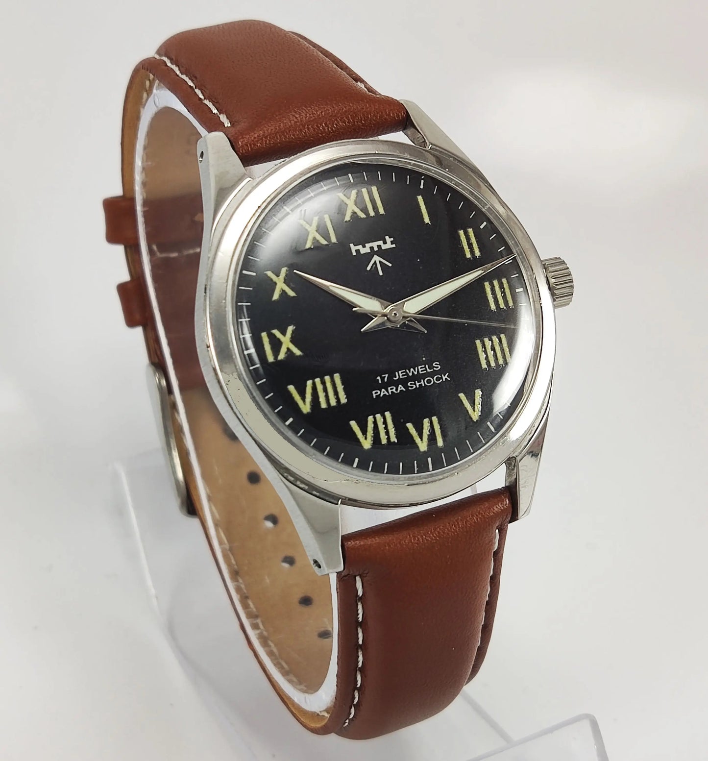 HMT Para Shock 17 Jewels Night Glow Black Dial Mechanical Hand winding Men's Wrist Watch Discover-Diamonds
