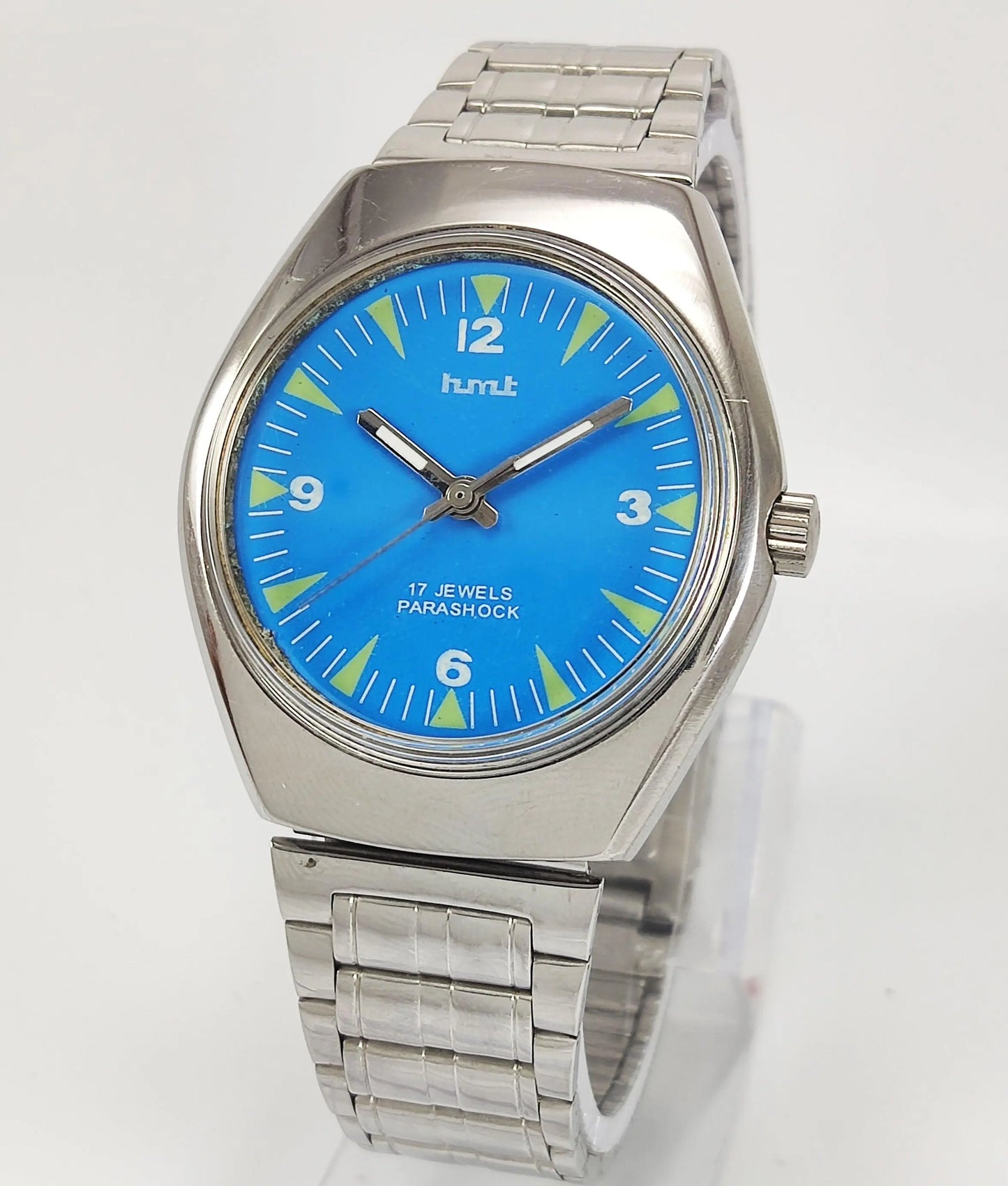 HMT Para Shock 17 Jewels Blue Dial Mechanical Hand winding Men's Wrist Watch - Discover-Diamonds