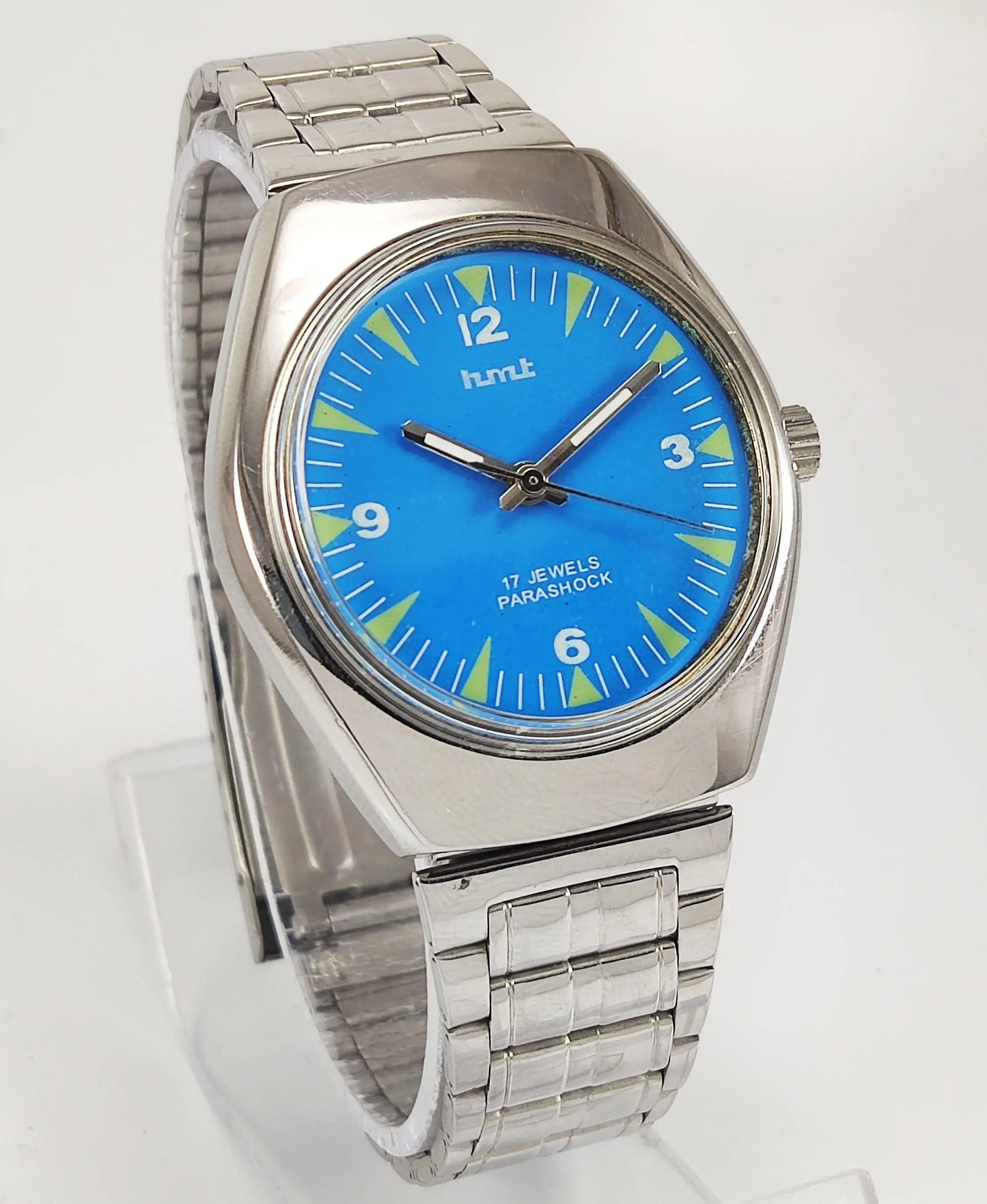 HMT Para Shock 17 Jewels Blue Dial Mechanical Hand winding Men's Wrist Watch - Discover-Diamonds