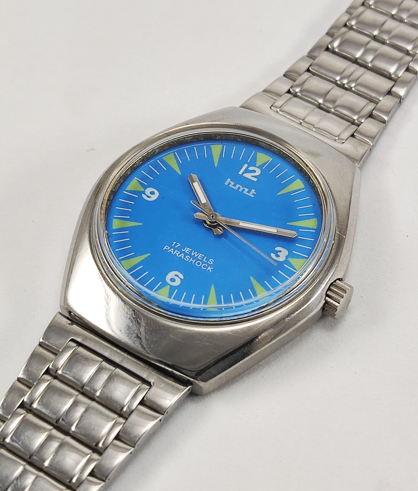HMT Para Shock 17 Jewels Blue Dial Mechanical Hand winding Men's Wrist Watch - Discover-Diamonds