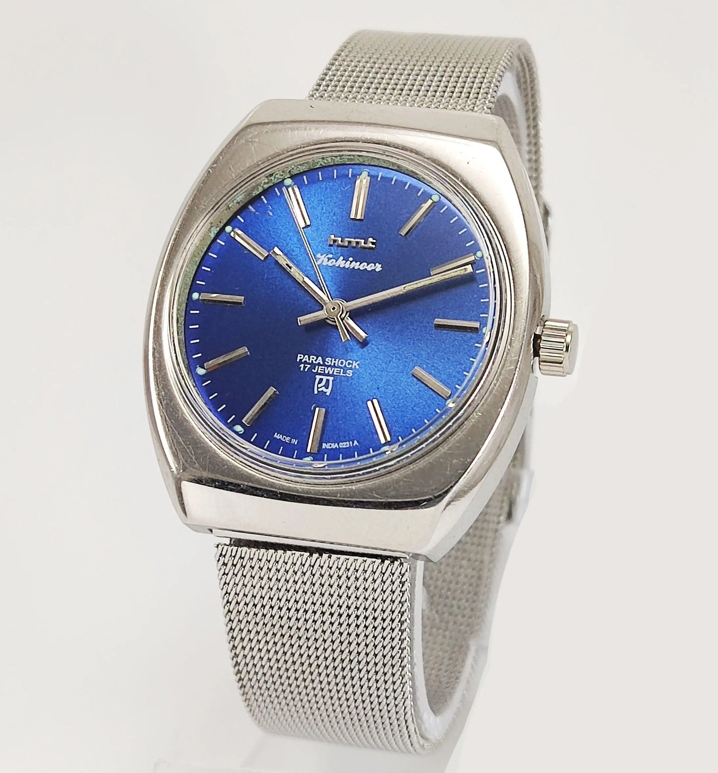 HMT Kohinoor Para Shock 17 Jewels Blue Dial Mechanical Hand winding Men's Wrist Watch - Discover-Diamonds