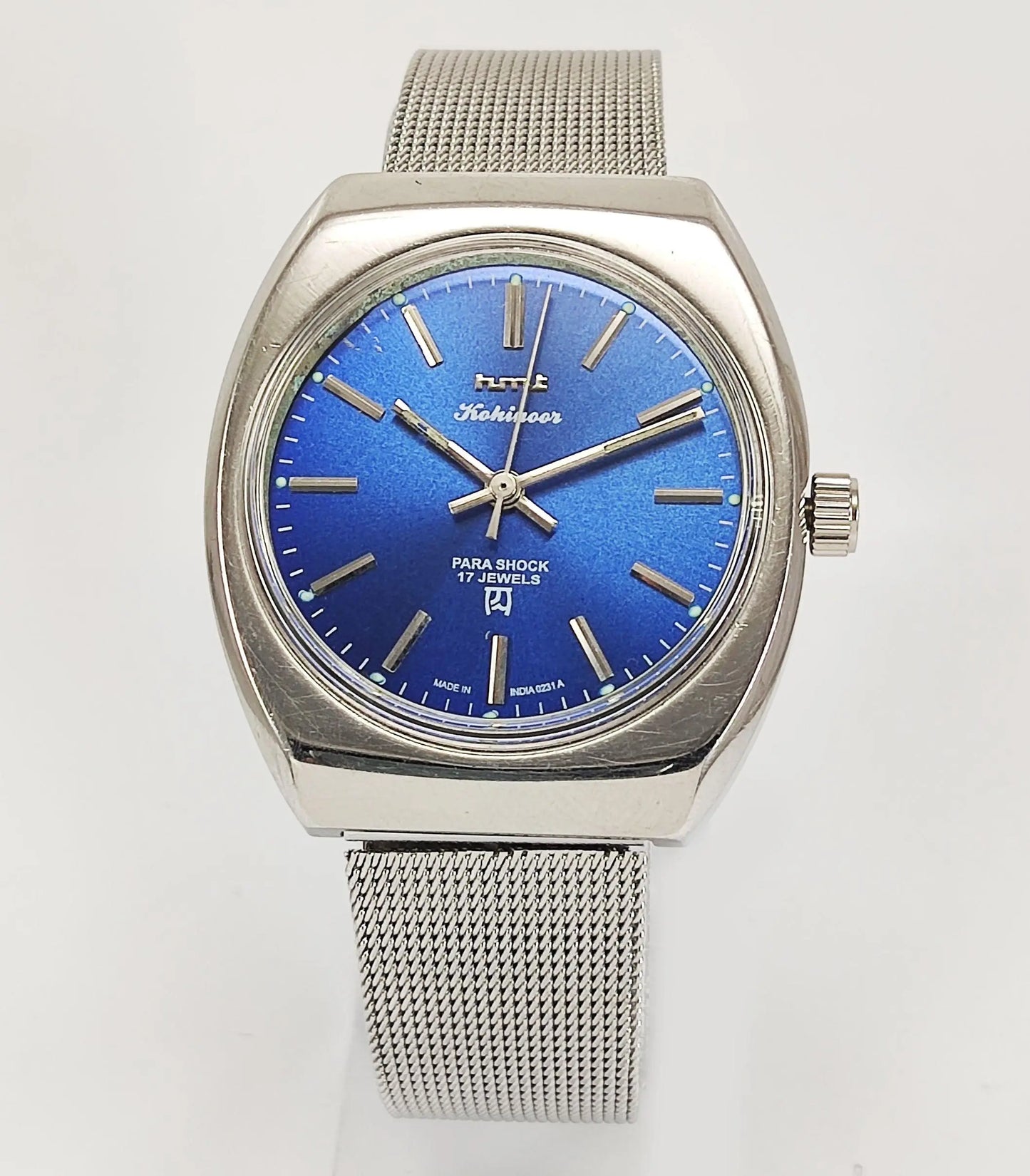 HMT Kohinoor Para Shock 17 Jewels Blue Dial Mechanical Hand winding Men's Wrist Watch - Discover-Diamonds