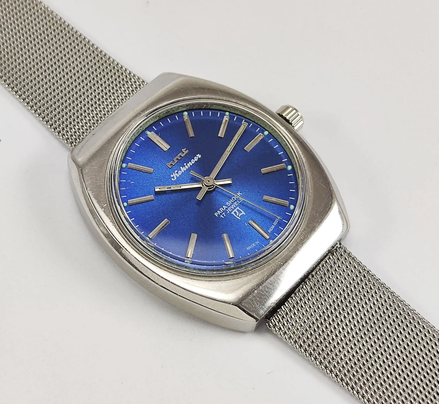 HMT Kohinoor Para Shock 17 Jewels Blue Dial Mechanical Hand winding Men's Wrist Watch - Discover-Diamonds