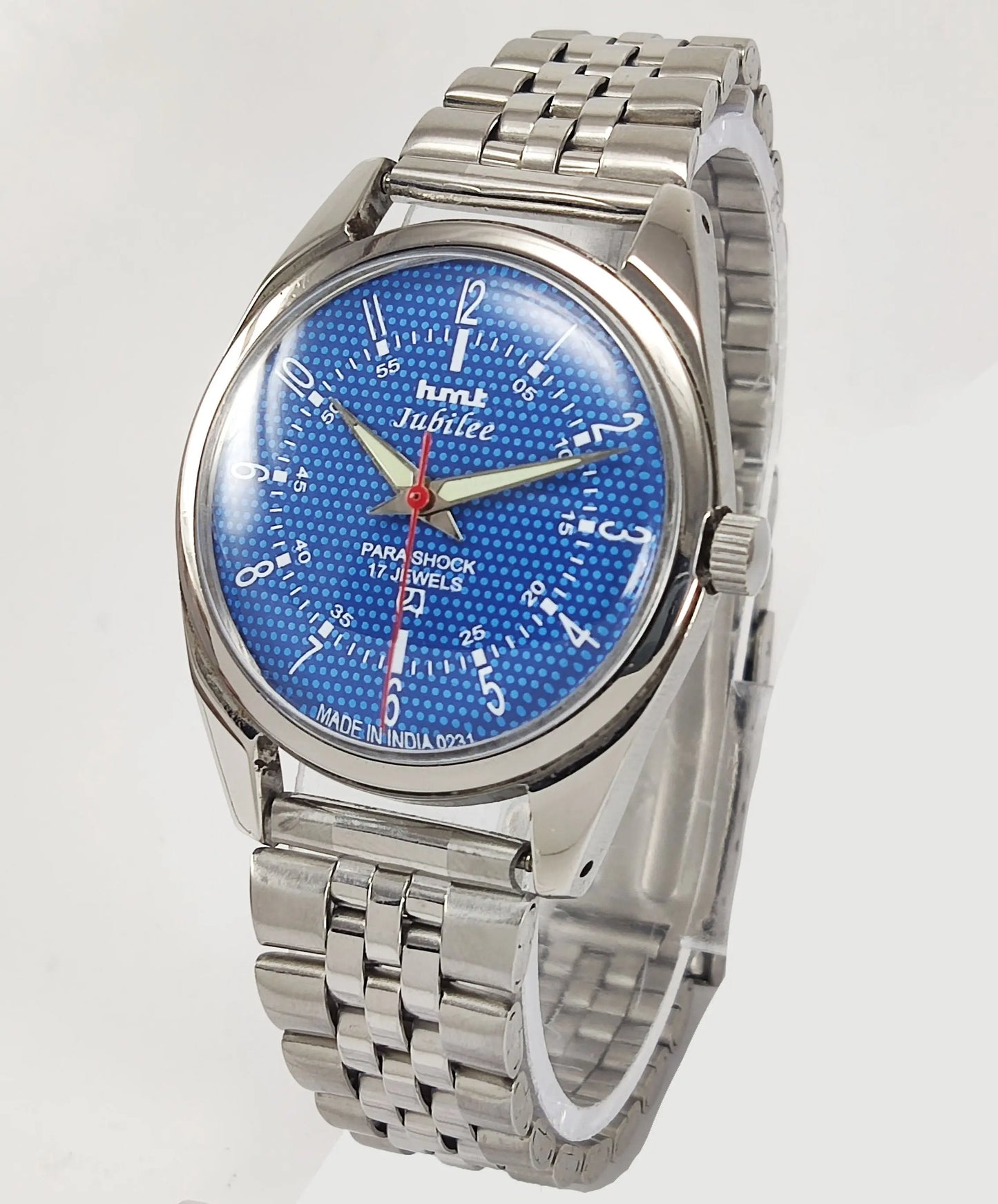 HMT Jubilee Para Shock 17 Jewels Blue Dial Mechanical Hand winding Men's Wrist Watch Discover-Diamonds