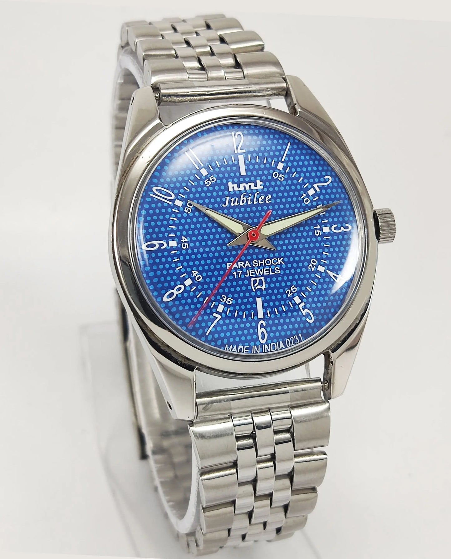 HMT Jubilee Para Shock 17 Jewels Blue Dial Mechanical Hand winding Men's Wrist Watch Discover-Diamonds