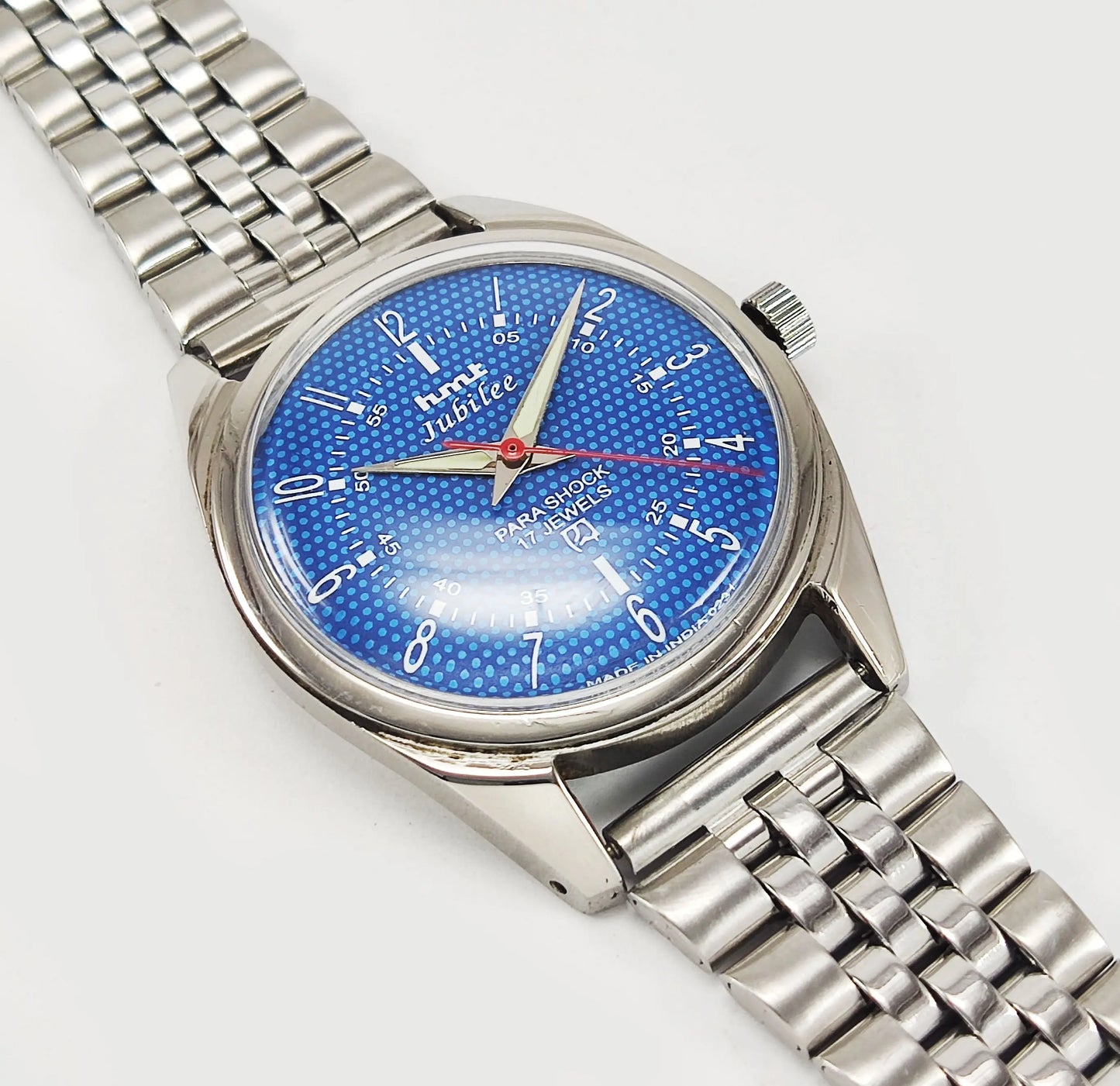 HMT Jubilee Para Shock 17 Jewels Blue Dial Mechanical Hand winding Men's Wrist Watch Discover-Diamonds