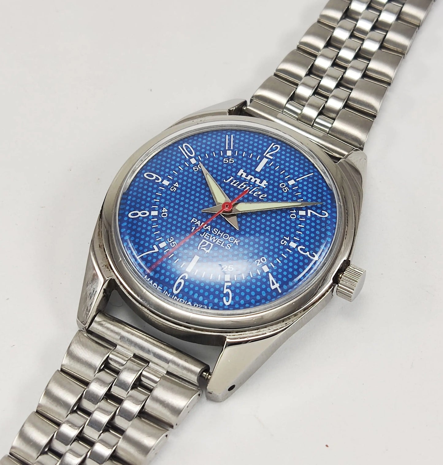 HMT Jubilee Para Shock 17 Jewels Blue Dial Mechanical Hand winding Men's Wrist Watch Discover-Diamonds