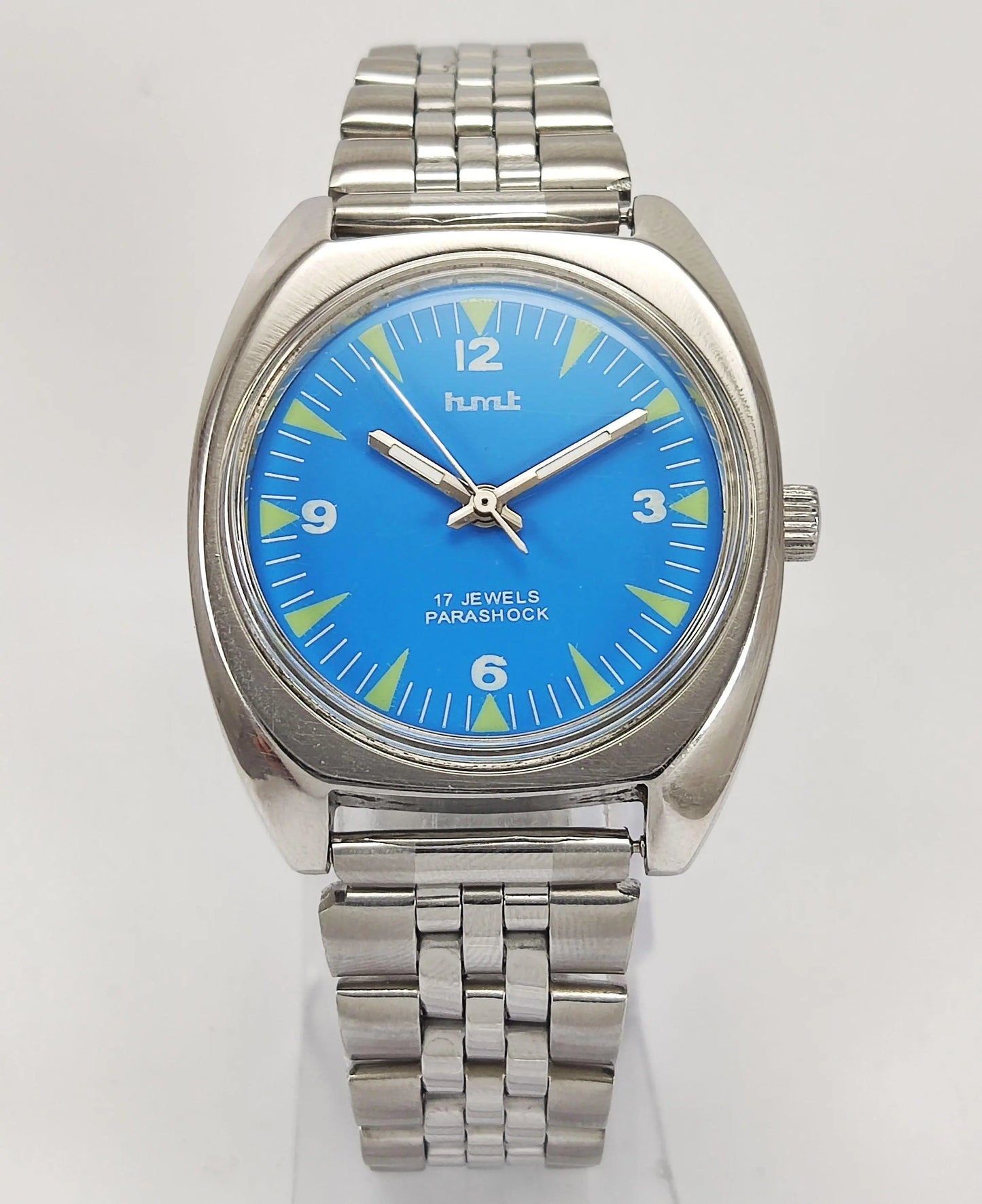 HMT Para Shock 17 Jewels Blue Dial Mechanical Hand winding Men's Wrist Watch - Discover-Diamonds