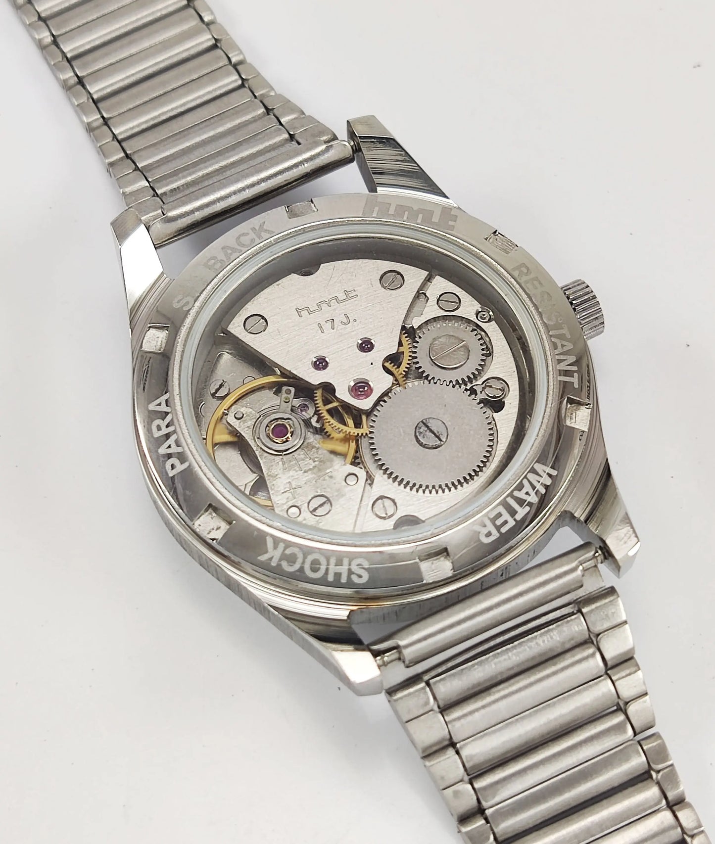HMT Jubilee Para Shock 17 Jewels Silver Dial Transparent Back Mechanical Hand winding Men's Wrist Watch Discover-Diamonds