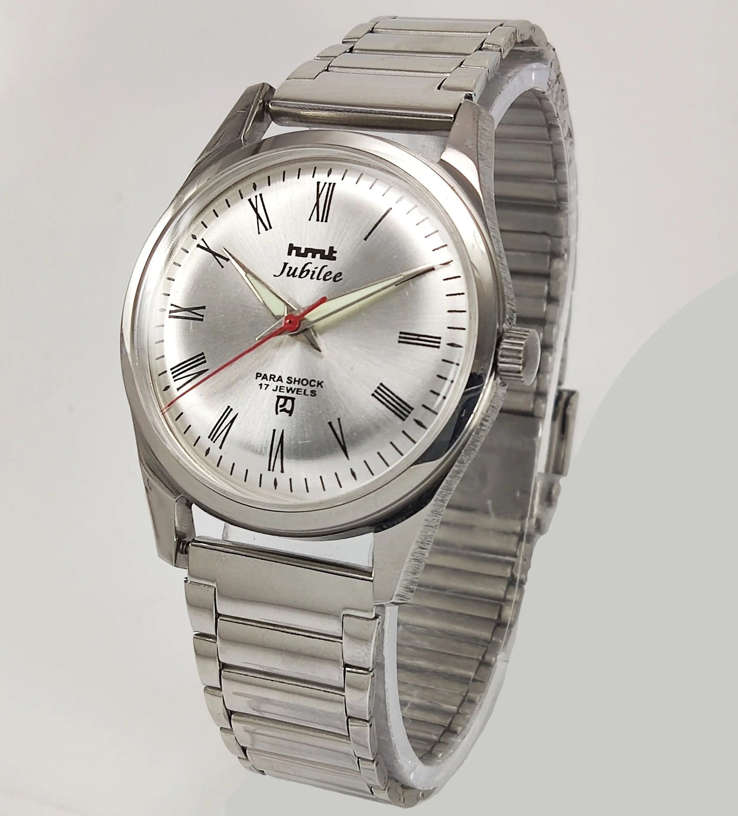 HMT Jubilee Para Shock 17 Jewels Silver Dial Transparent Back Mechanical Hand winding Men's Wrist Watch Discover-Diamonds