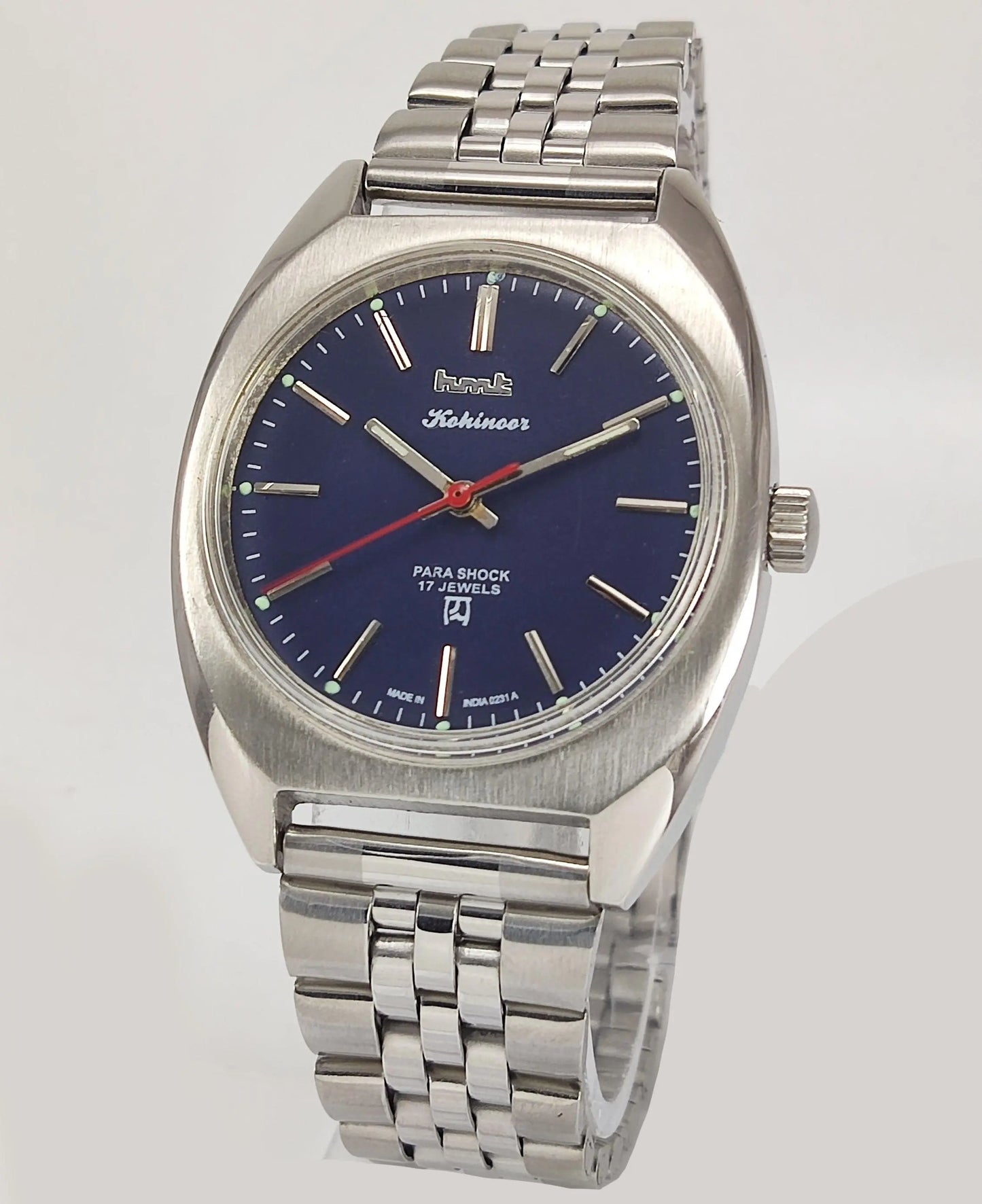 HMT Kohinoor Para Shock 17 Jewels Navy Blue Dial Mechanical Hand winding Men's Wrist Watch - Discover-Diamonds