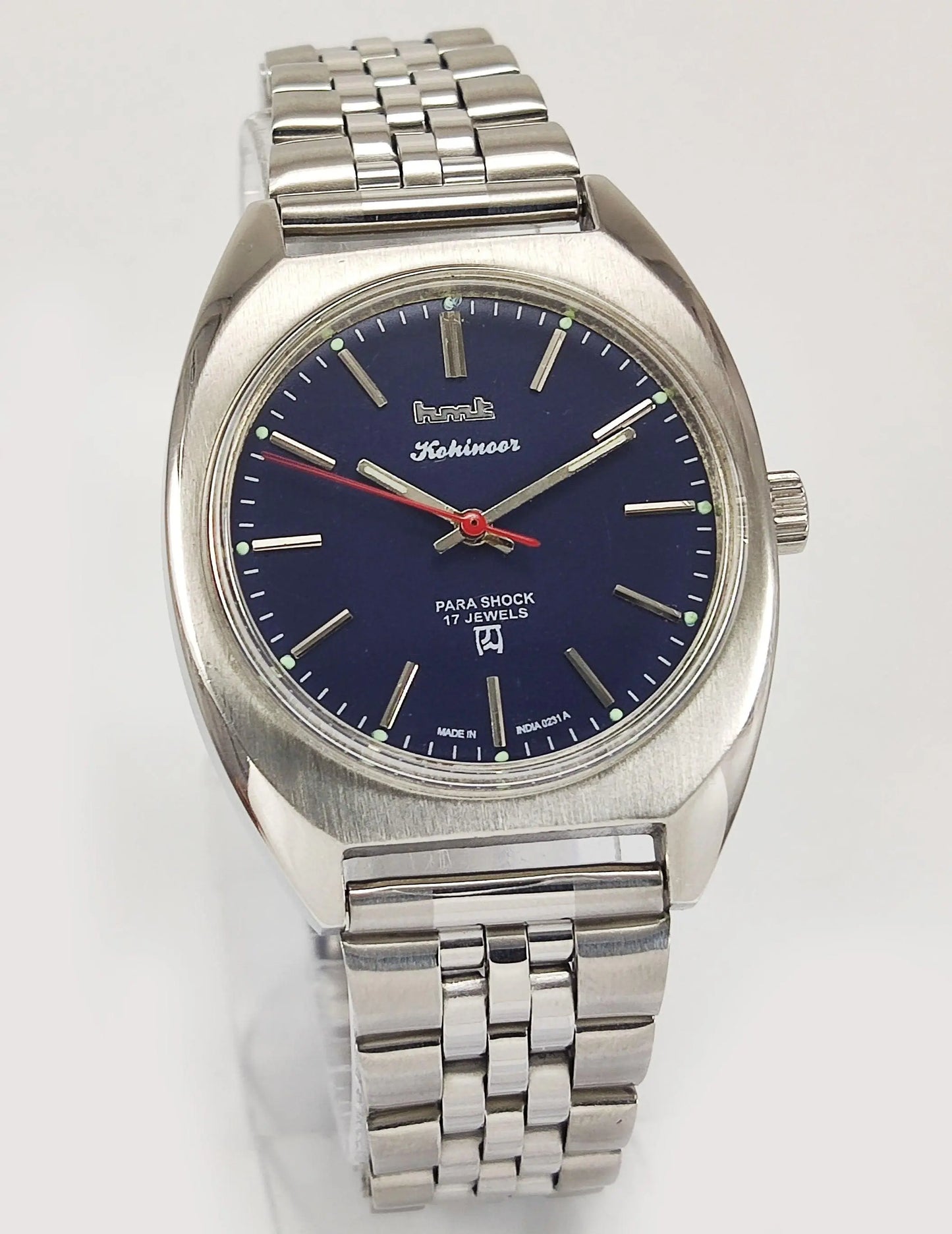 HMT Kohinoor Para Shock 17 Jewels Navy Blue Dial Mechanical Hand winding Men's Wrist Watch - Discover-Diamonds