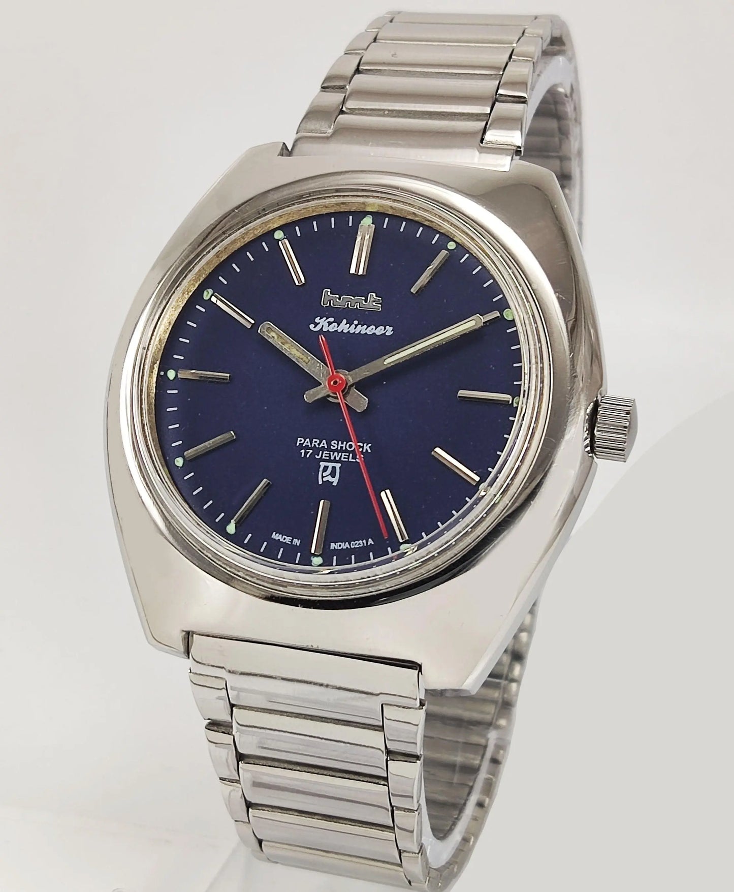 HMT Kohinoor Para Shock 17 Jewels Navy Blue Dial Mechanical Hand winding Men's Wrist Watch - Discover-Diamonds