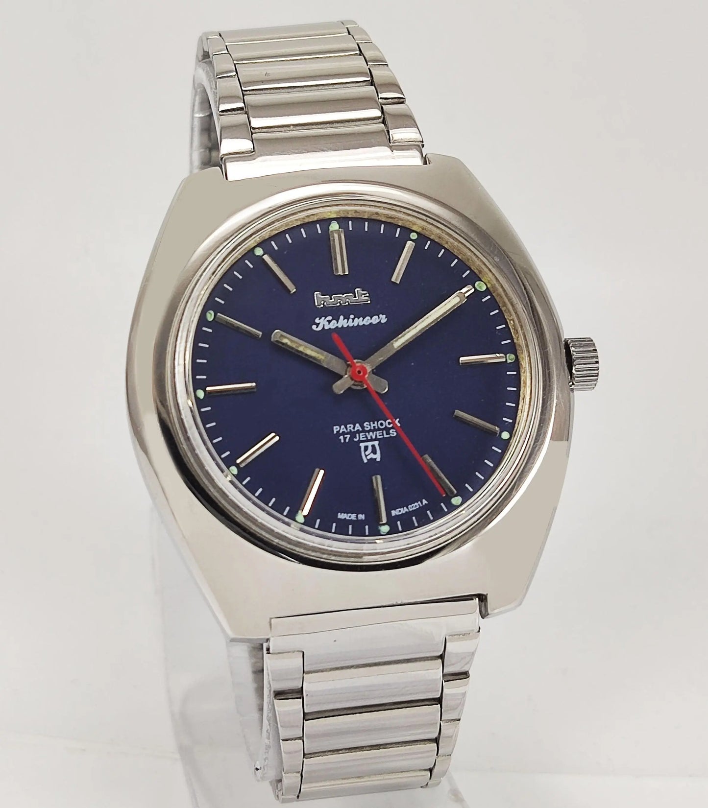HMT Kohinoor Para Shock 17 Jewels Navy Blue Dial Mechanical Hand winding Men's Wrist Watch - Discover-Diamonds